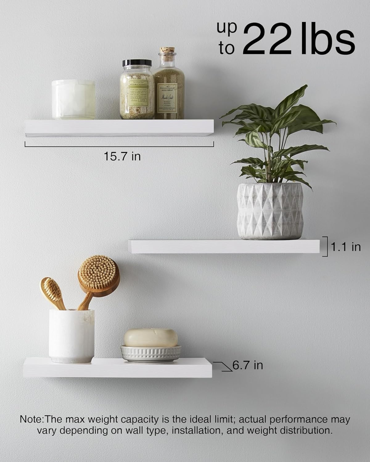 Detalle de BAYKA White Floating Shelves Set of 3