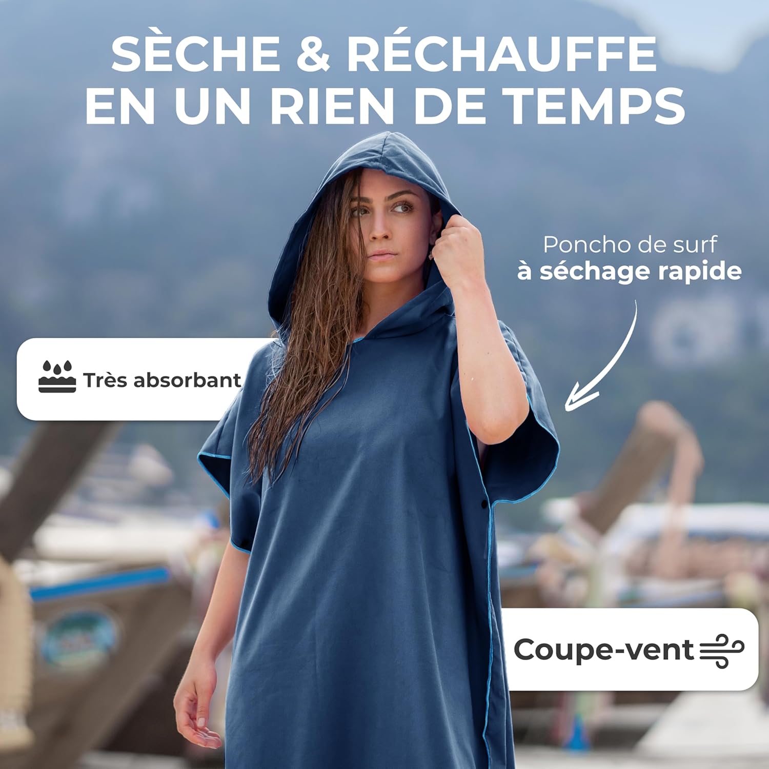 Detalle de NirvanaShape Serviettes Microfibre : poncho de bain absorbant et léger, idéal pour le voyage, le sport et le yoga