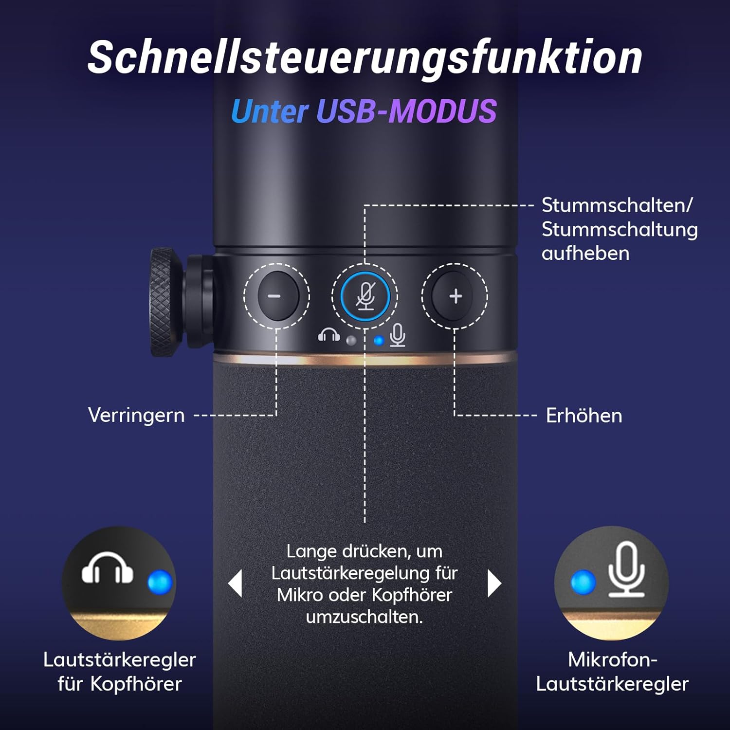 Thumbnail 5 de TONOR TD520S dynamisches Mikrofon mit XLR/USB für Streaming, Gaming & Studio, inkl. 200-cm-Kabel und RGB-Ständer