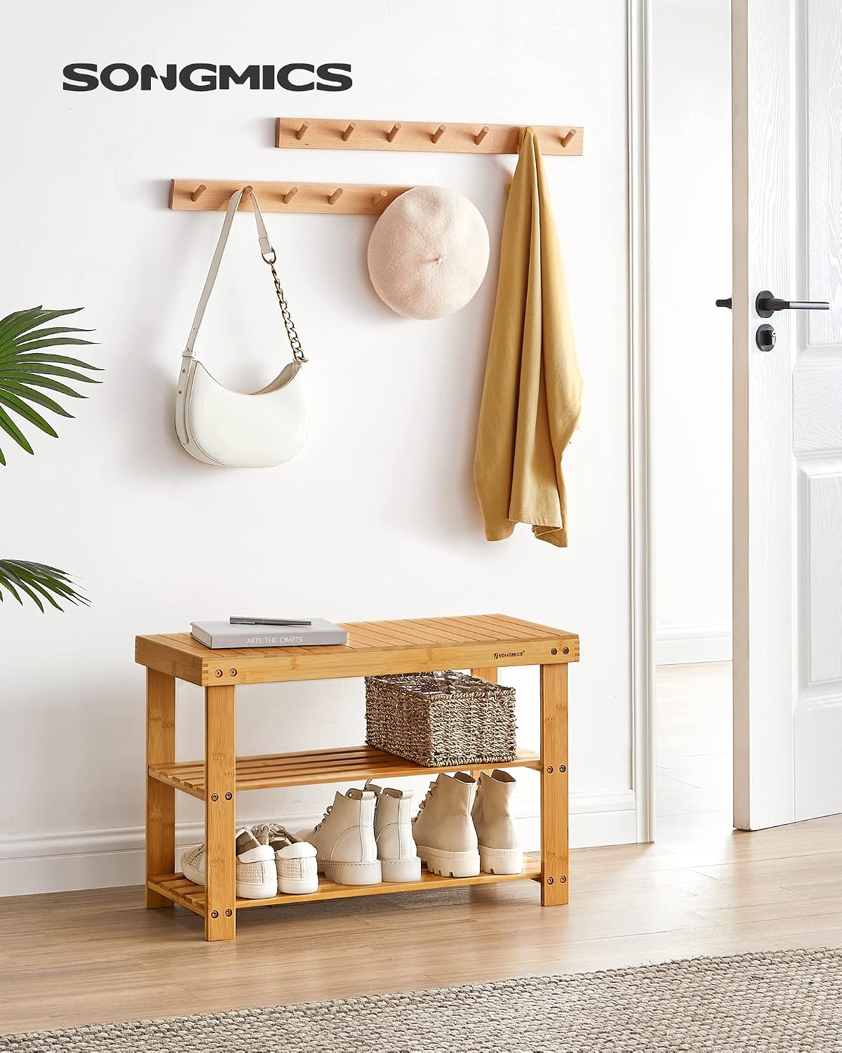 Thumbnail 1 de SONGMICS Shoe Rack Bench (ULBS04N) 3-Tier Bamboo Storage Organizer Bench for Entryway