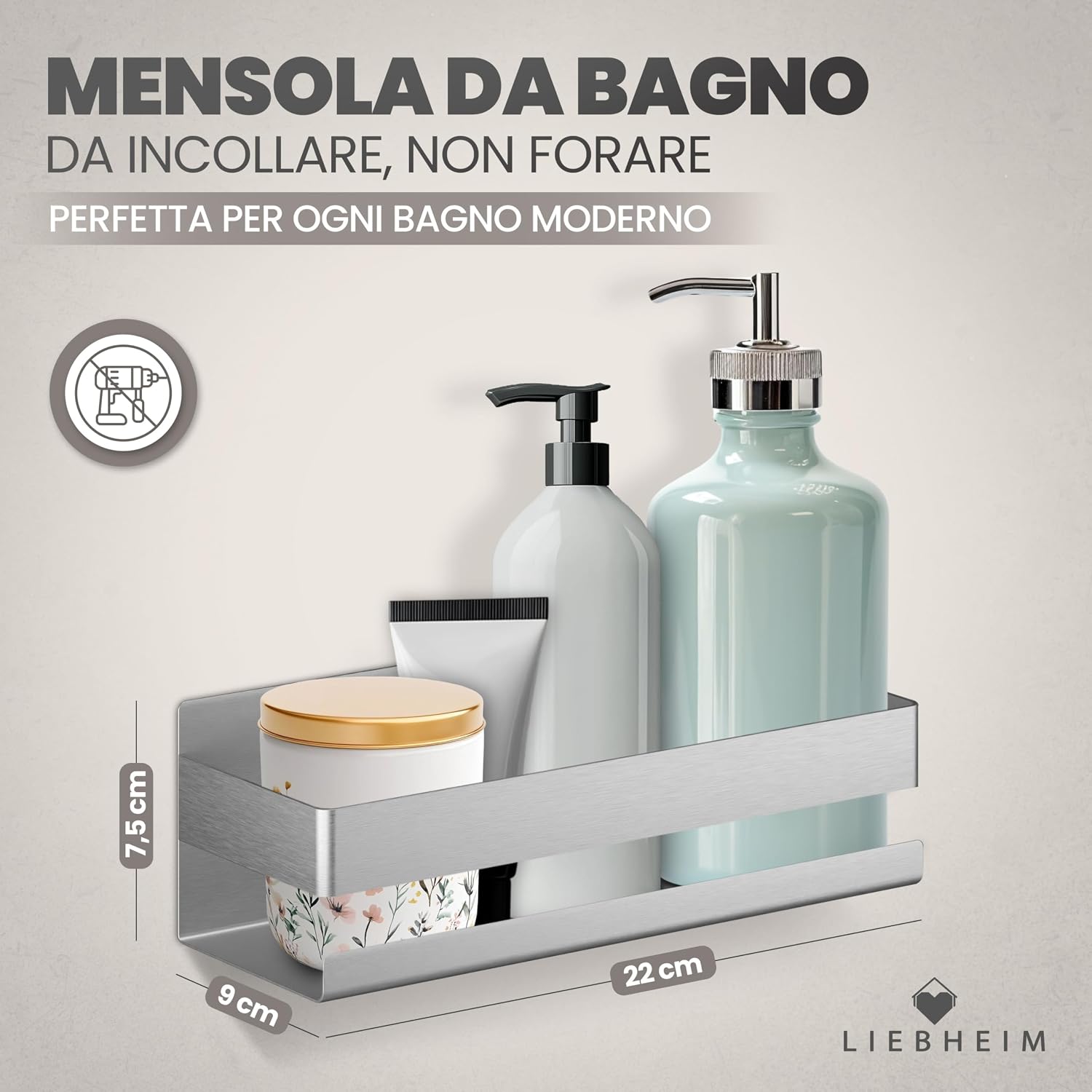 Thumbnail 1 de LIEBHEIM mensola per doccia in acciaio 22cm