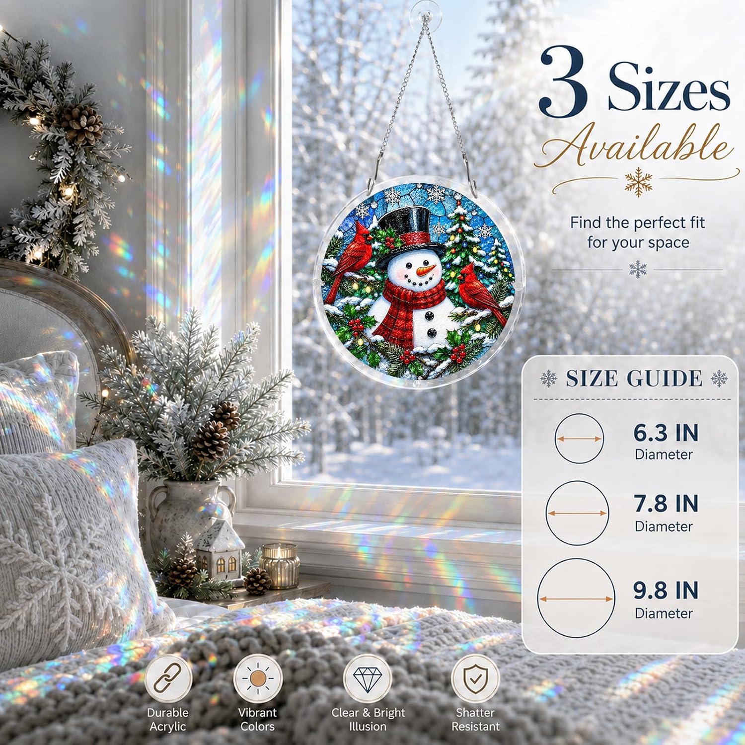 Thumbnail 2 de Bigwish Winter Snowman 9.8-Inch Acrylic Puzzle Suncatcher, 43 Pieces