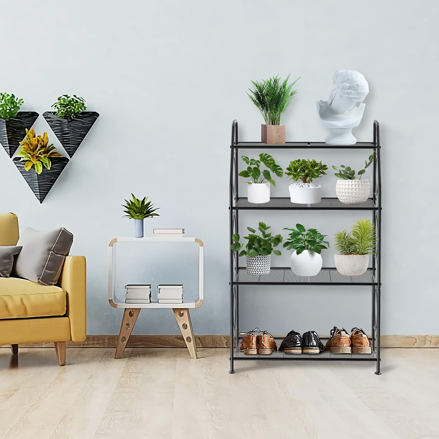 Detalle de VyGrow 4-Tier Metal Plant Stand, Black, Powder-Coated for Indoor or Outdoor Use
