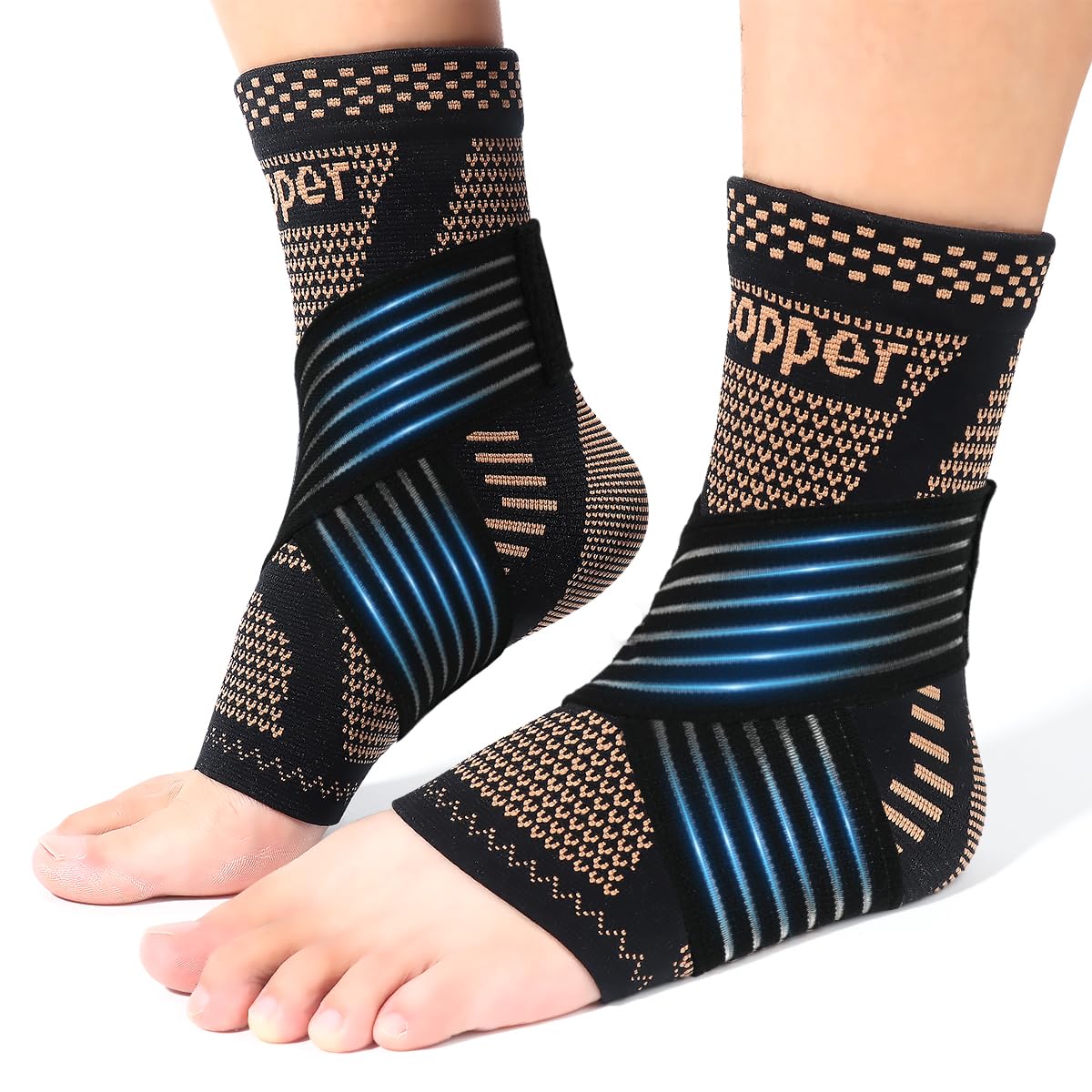Detalle de LISEPWU Copper Ankle Brace, 2-Pack, Size L with Adjustable Straps