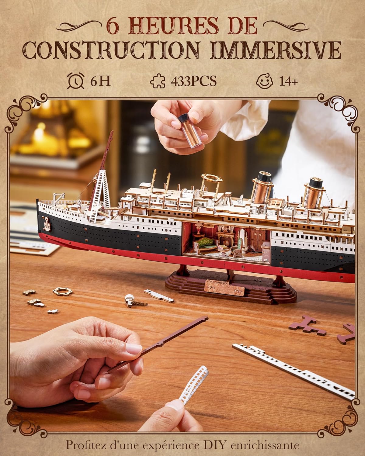 Thumbnail 5 de ROBOTIME Puzzle 3D en bois 1912 Eternal Atlantic Voyager (paquebot) avec éclairage LED