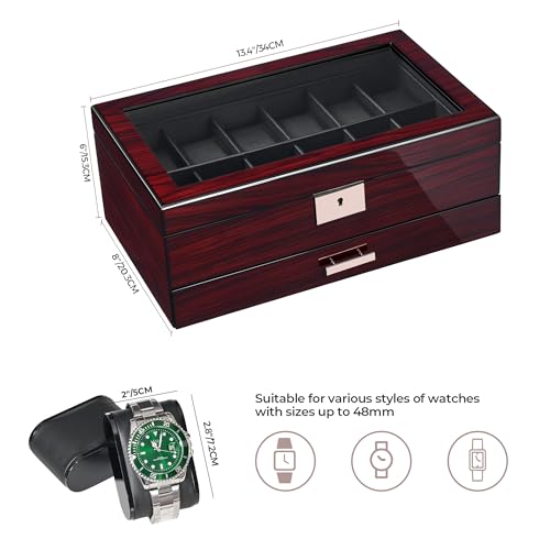 Thumbnail 6 de ANWBROAD 12 Slots Watch Box for Men – 2-Tier Wooden Case with Lockable Glass Lid