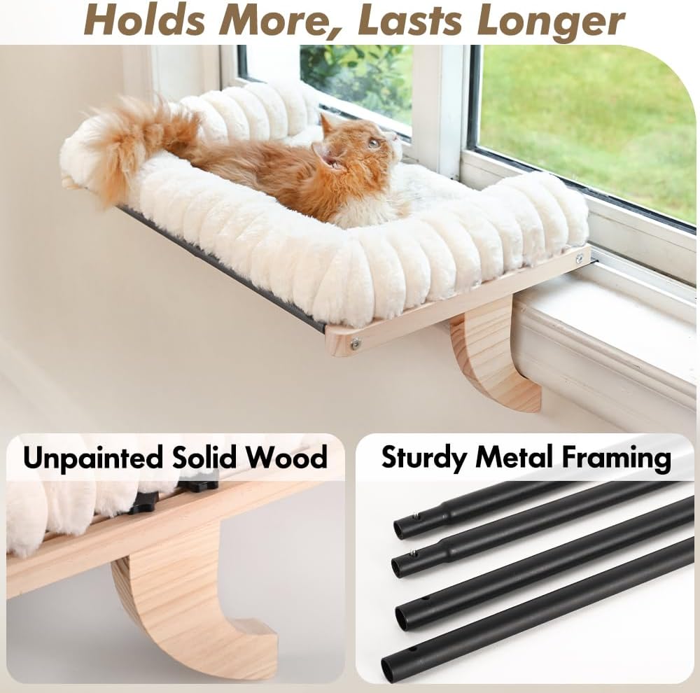 Detalle de valigogo Cloud-Soft VL-CWP01-M-W Cat Window Perch, Medium Faux-Fur Cushion