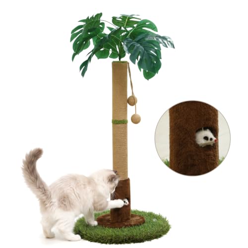 Thumbnail 1 de Woochpet Arbre à chat d’intérieur 90 cm avec corde en sisal et feuilles Monstera 3D