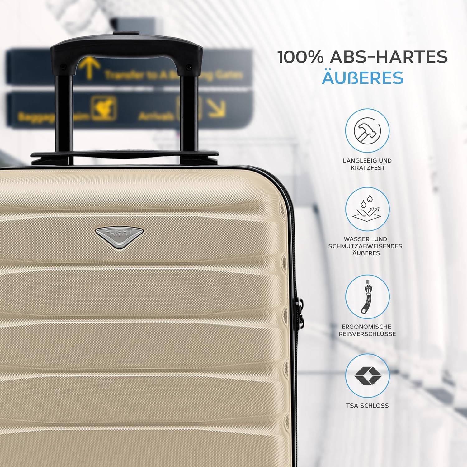 Detalle de Flight Knight Leichtes Abs-Handgepäck mit 4 Rollen – 45x36x20 cm, airline-kompatibel