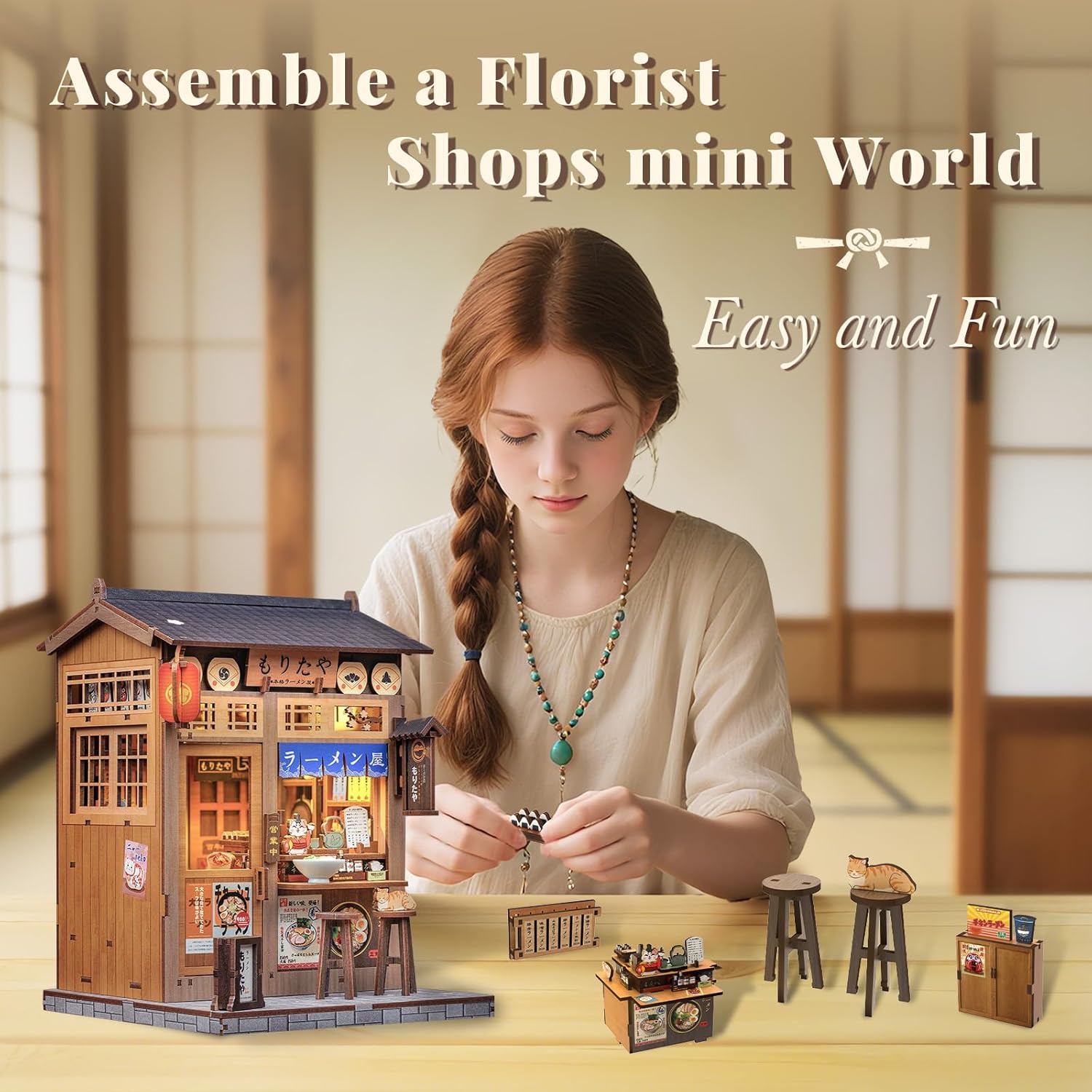 Thumbnail 5 de CUTEBEE Kit Book Nook – Maison de poupée miniature à monter soi-même avec lumière LED et housse