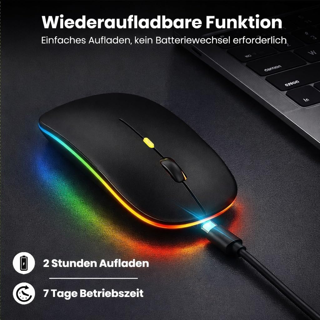 Thumbnail 2 de GLOBAL TECH Kabellose Bluetooth-Maus mit Dual-Modus (2,4 GHz & Bluetooth), wiederaufladbar, ultradünn – Schwarz
