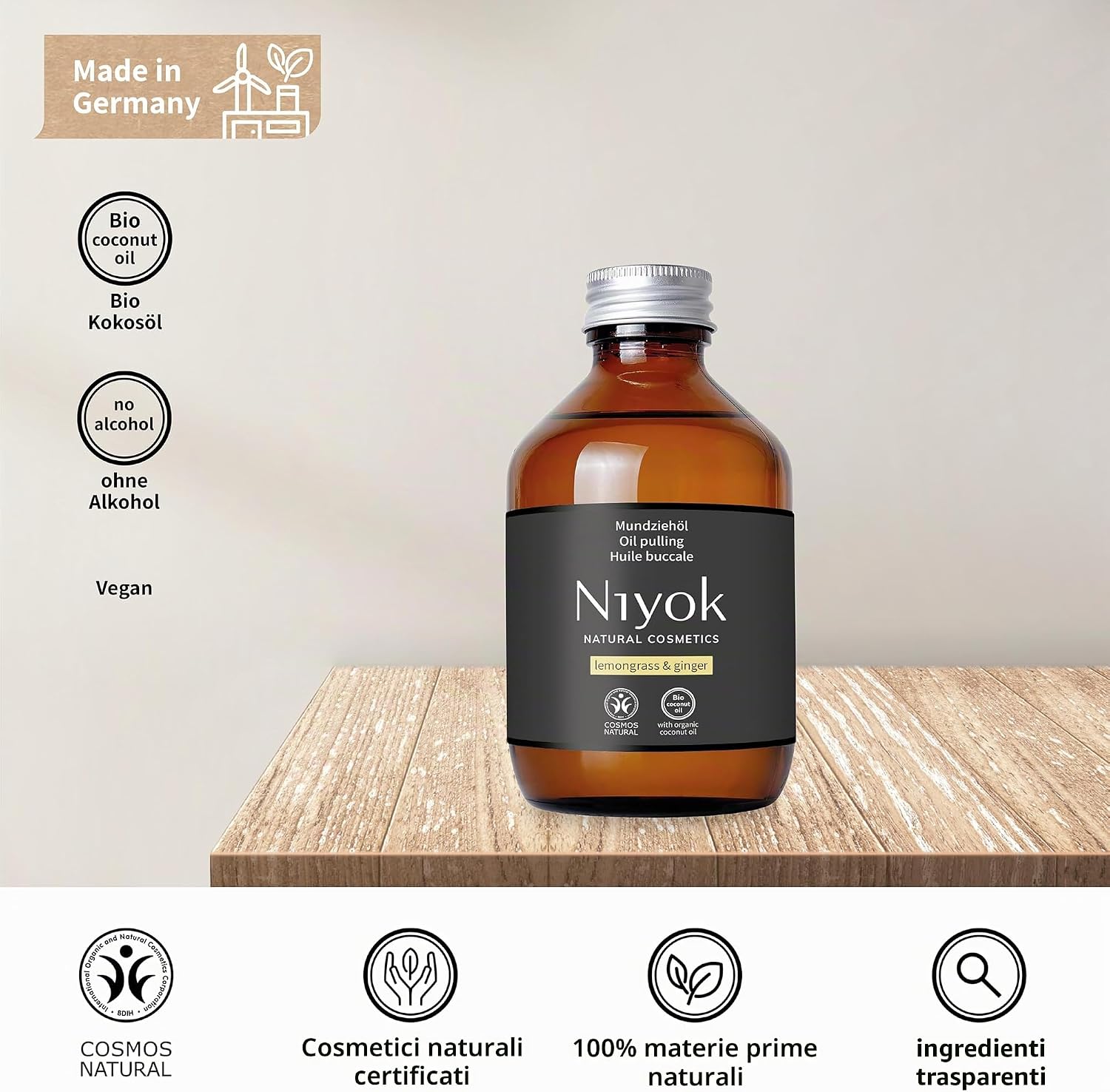 Detalle de Niyok Olio per oil pulling bio Lemongrass & Zenzero – 200 ml