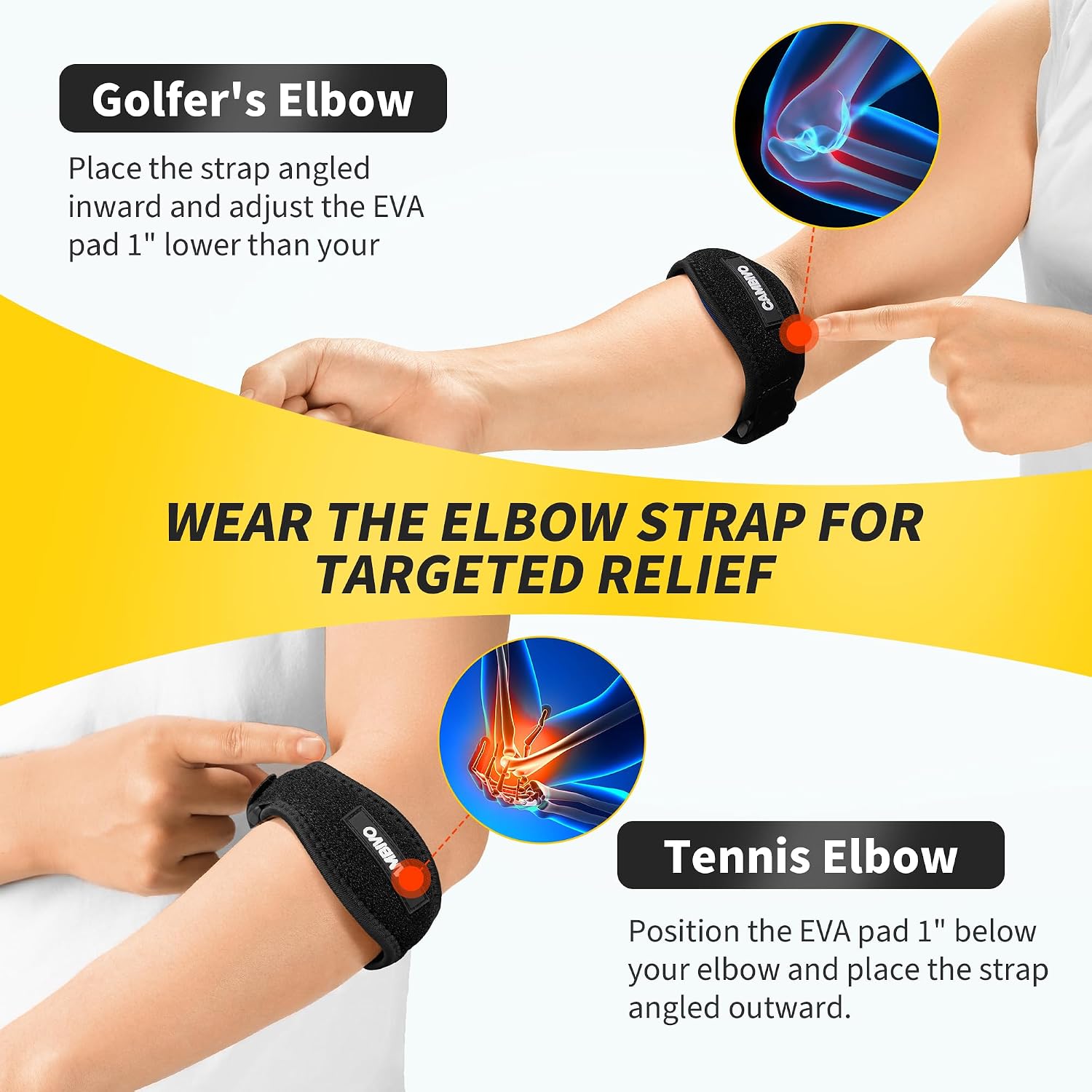 Detalle 2 de CAMBIVO NS55 Tennis Elbow Brace, Adjustable Double Strap, EVA Pad, 2-Pack