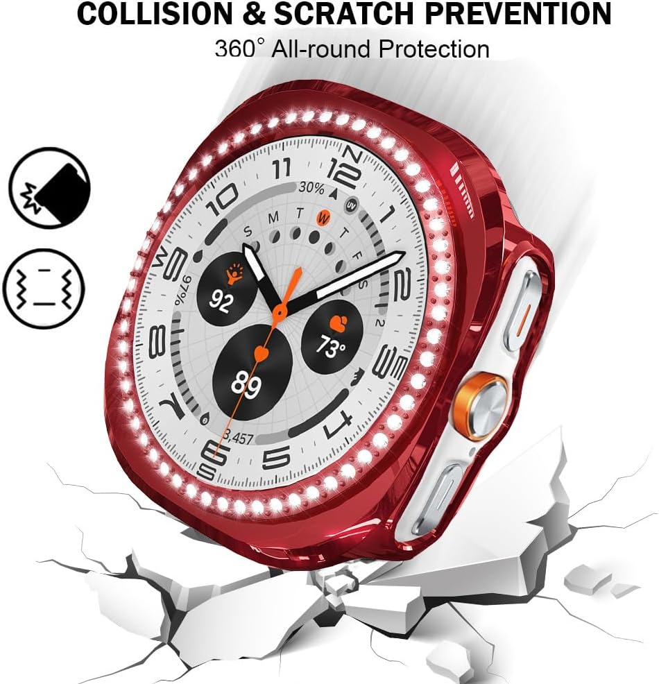 Detalle de DEALELE 2-Pack Bling PC Protective Case for Samsung Galaxy Watch Ultra 47mm (2025/2024) – Red + Transparent