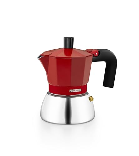 Detalle de Monix Induction Inox: Cafetera Italiana de 3 tazas en rojo, apta para inducción