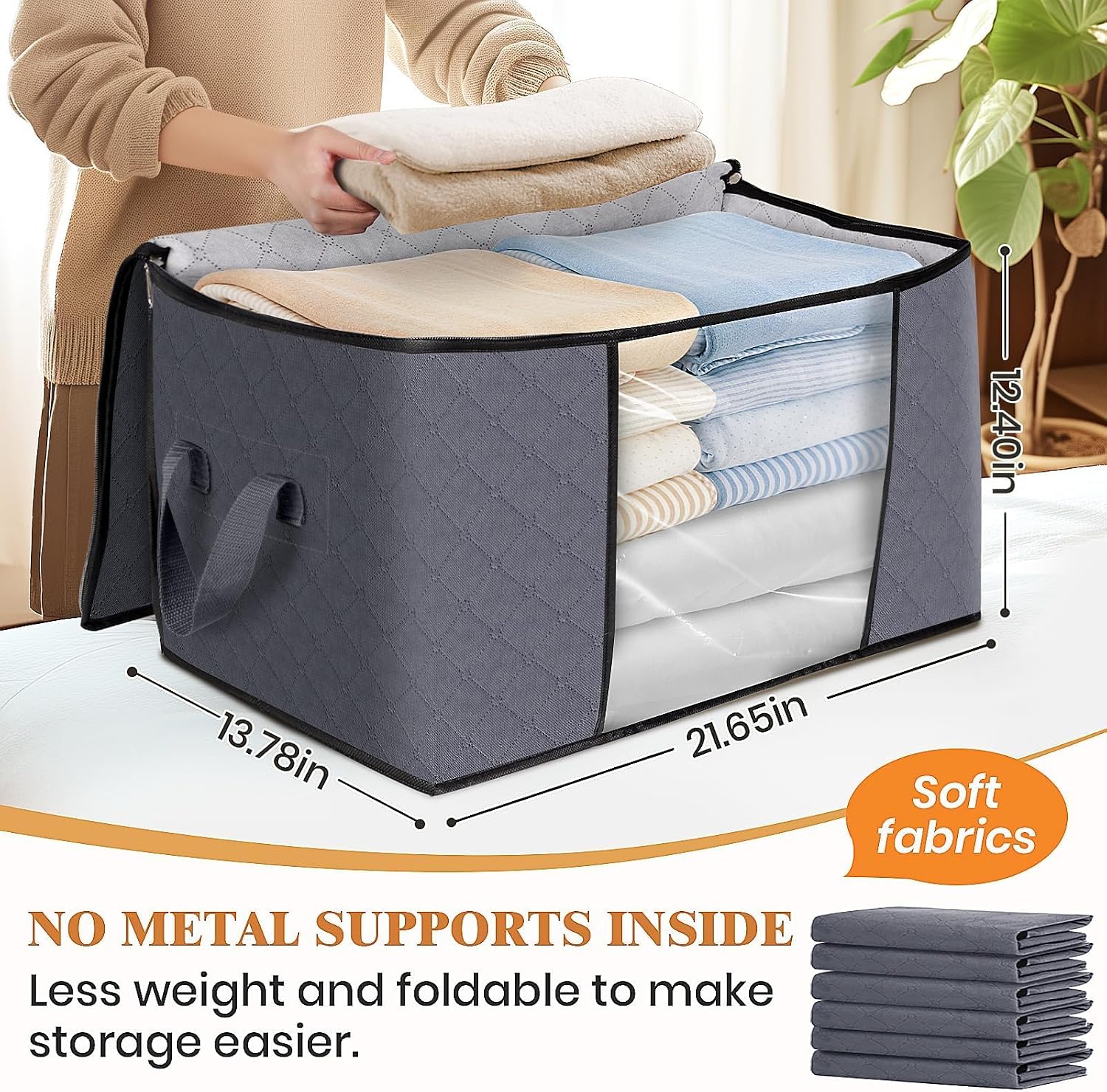 Detalle 2 de Fab totes 6-Pack Fabric Storage Bags with Clear Windows, Zippers and Handles