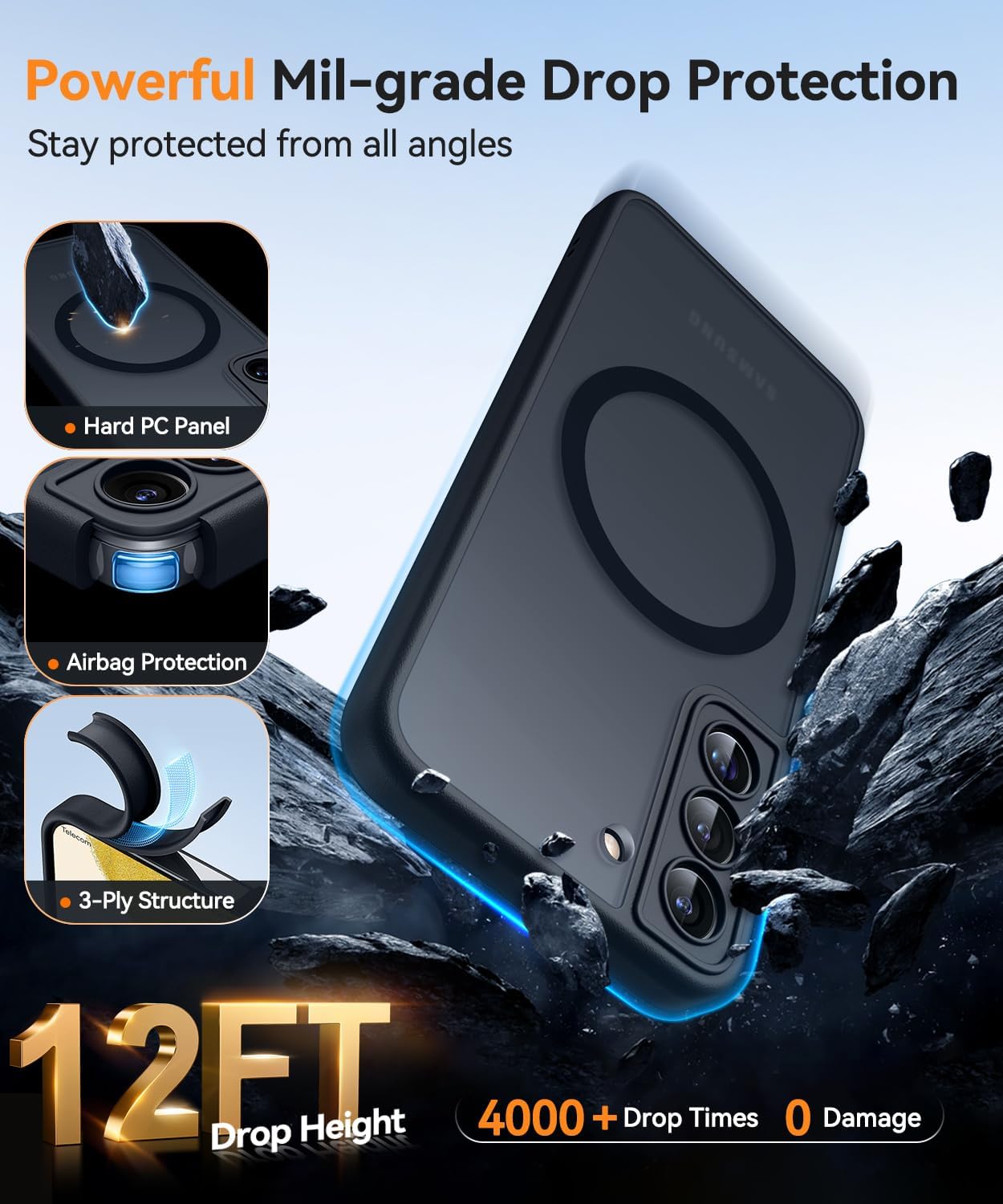 Detalle de CANSHN Cover Magnetica per Samsung Galaxy S22 (6.1') - Protezione Fotocamera a Copertura Totale, Back Opaco Nero