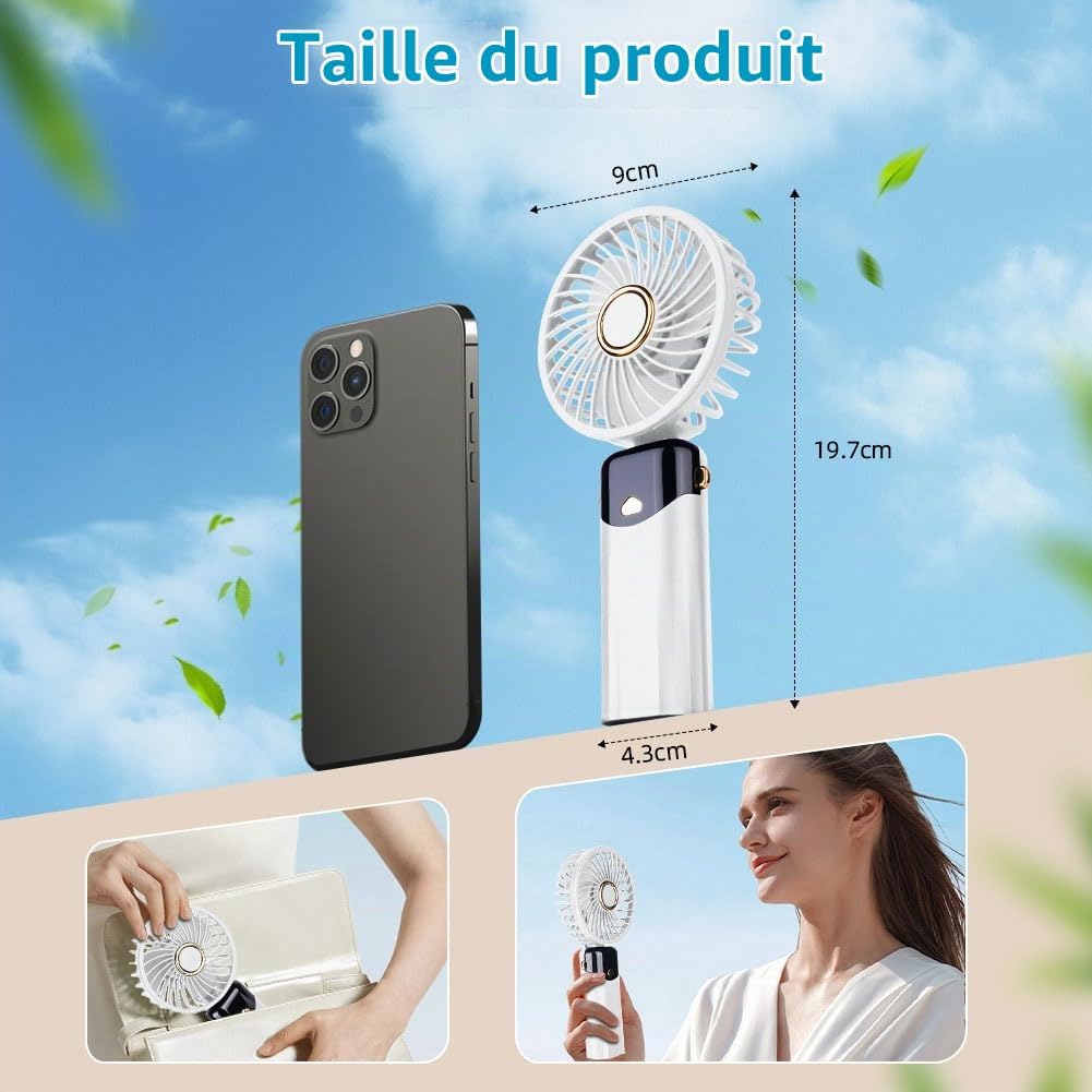 Detalle 2 de AUAUY 5868220 mini-handventilator, oplaadbaar via USB-C, 6 snelheden