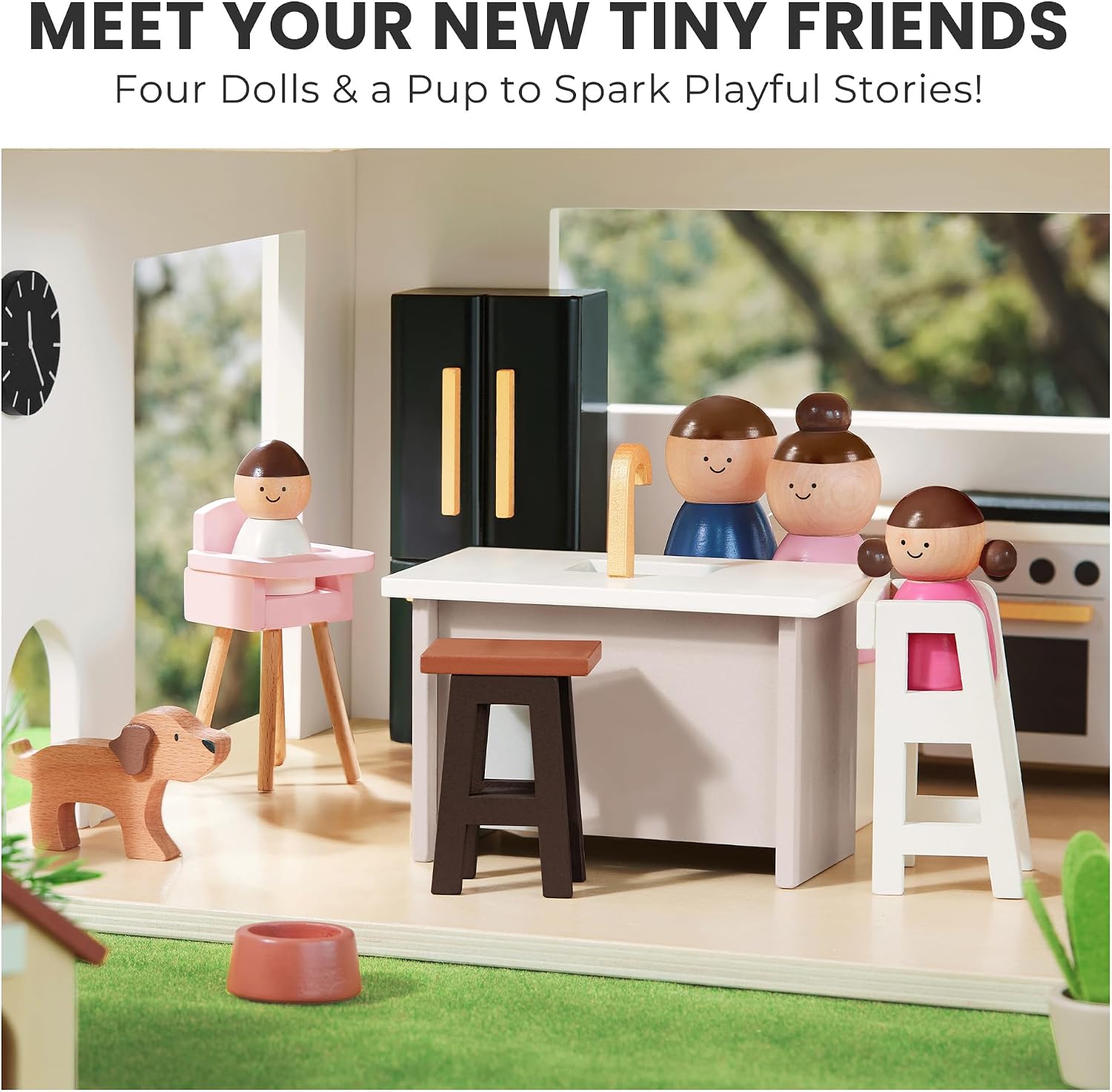 Detalle 2 de Tiny Land Wooden Doll House: Modern Family 7-Room Dollhouse with 53 Accessories