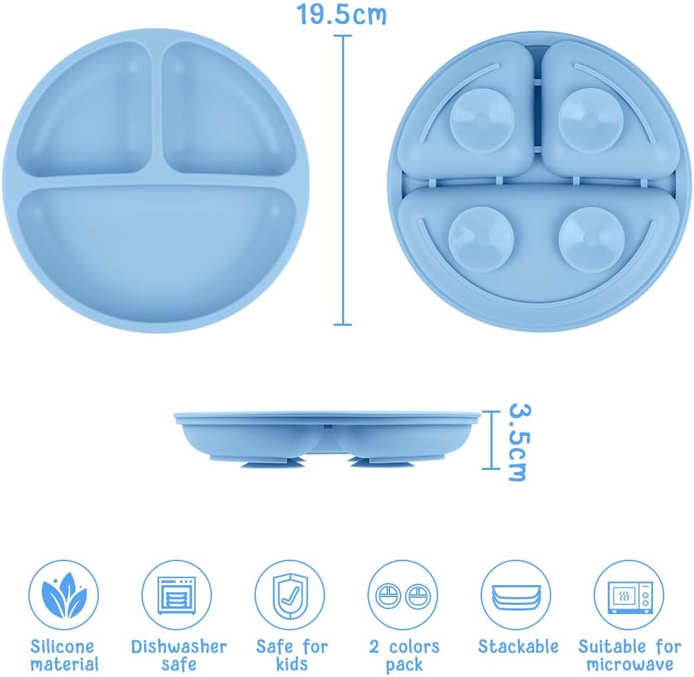 Thumbnail 1 de Vicloon: Set Piatto per bambino a ventosa con 3 scomparti, rosa scuro/grigio blu – 2 pezzi