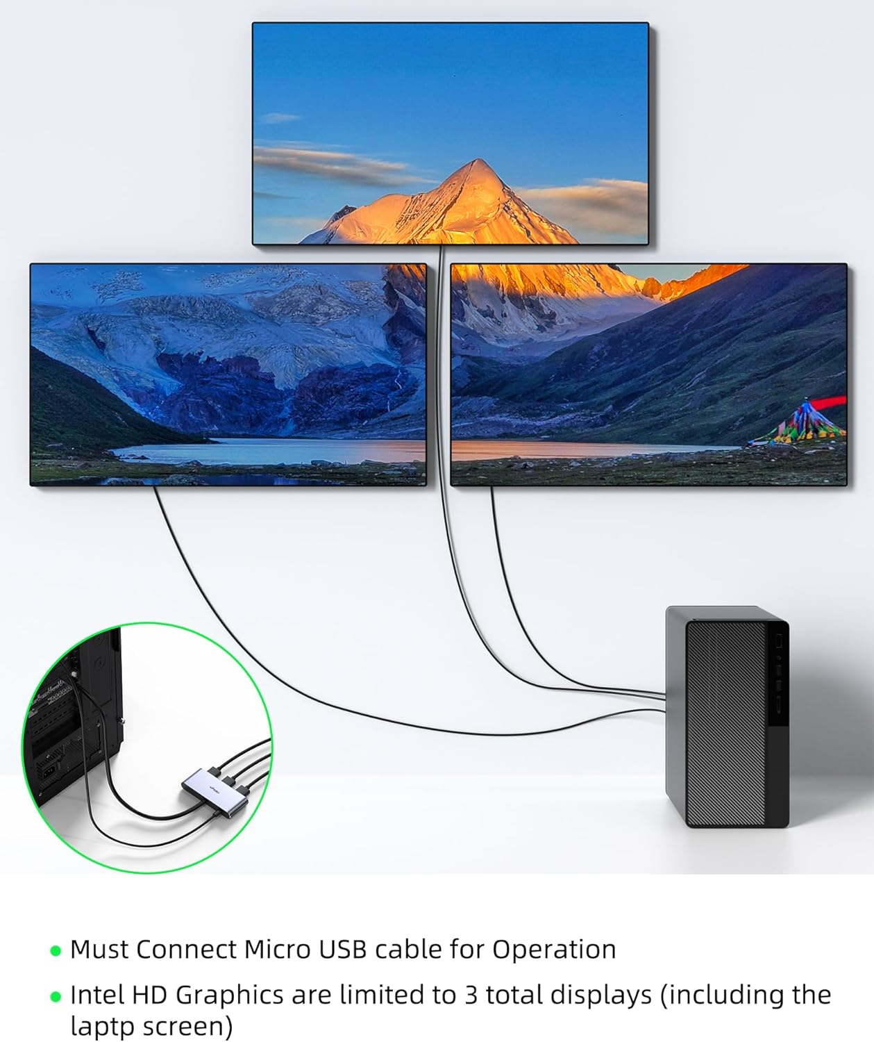 Thumbnail 4 de fairikabe DisplayPort 1.4 Splitter mit 3 Anschlüssen (MST-Hub für Triple-Monitor, nur Windows)