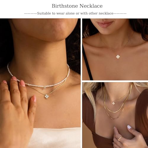 Detalle de FUNEIA Collier trefle à 4 feuilles en plaqué or 18k avec zircone cubique – longueur ajustable