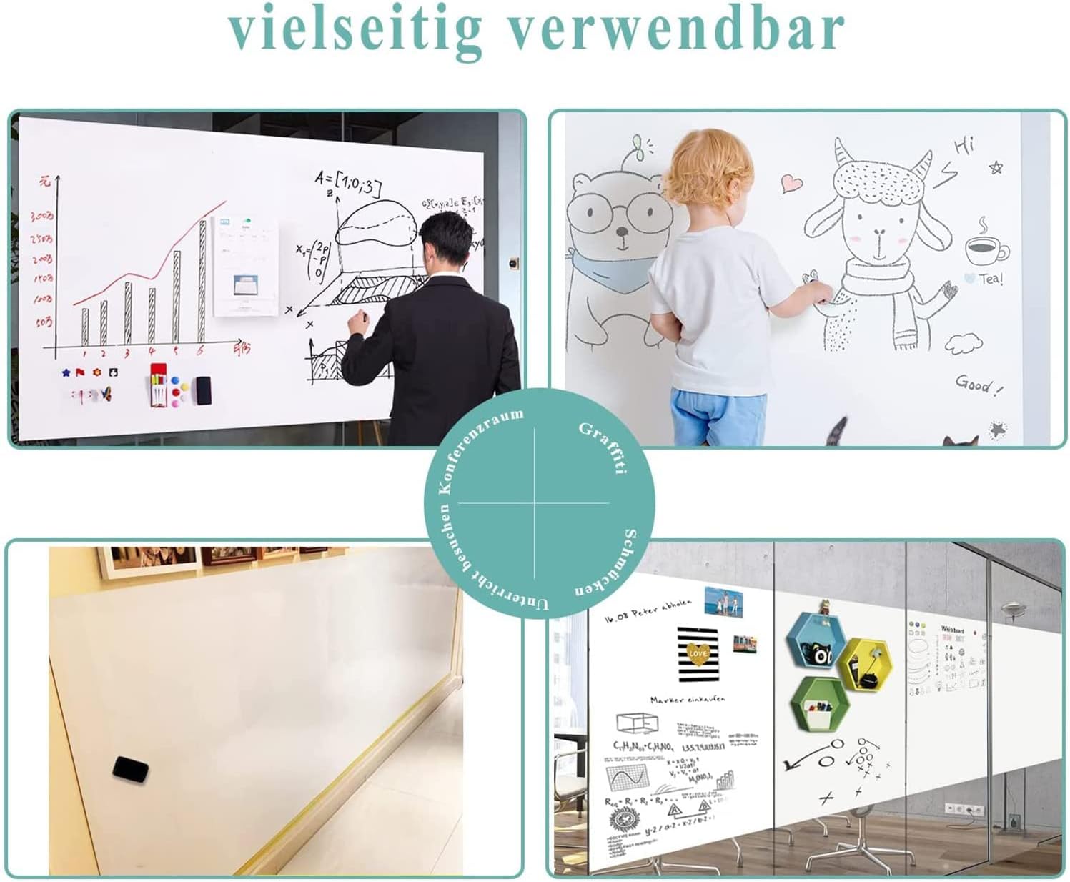 Detalle 1 de Lyzzxi Whiteboard Folie 100 × 200 cm – Magnetische, selbstklebende Weißwandtafel für glatte Oberflächen