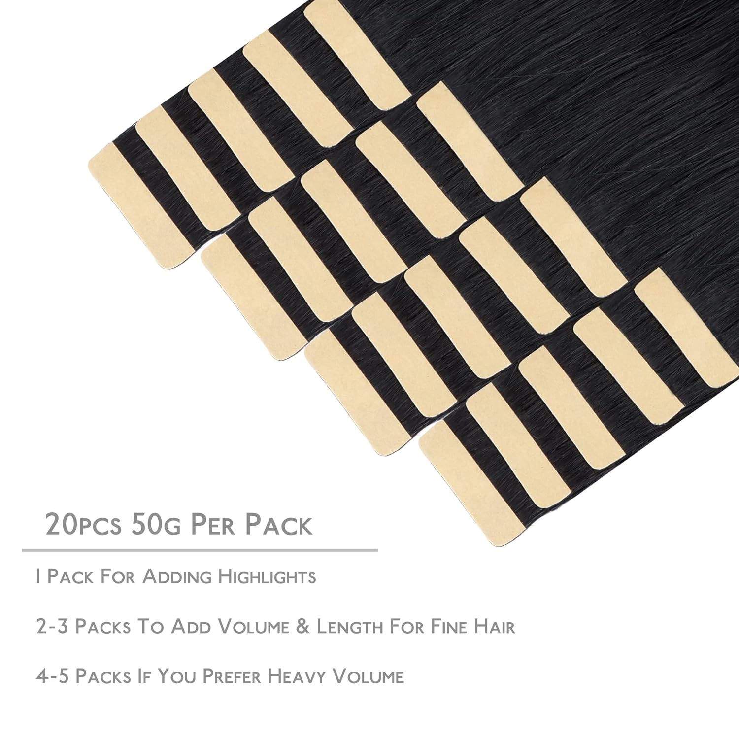 Thumbnail 1 de WENNALIFE Tape-In Hair Extensions: Remy Human Hair, Jet Black, 24" (20 pcs, 50g)