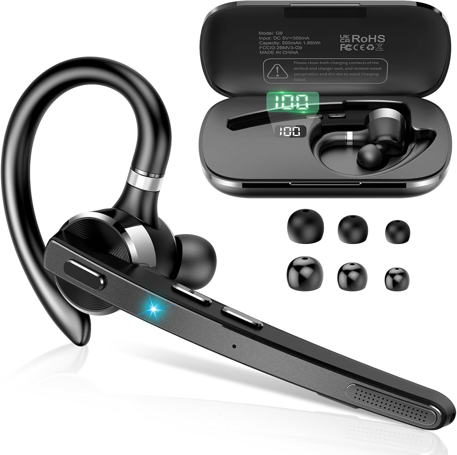 Thumbnail 3 de Bluetooth Headset V5.3 – Dual-Mikrofon, 90 Std Akku, IPX7, APTX, Freisprecheinrichtung mit Ladebox