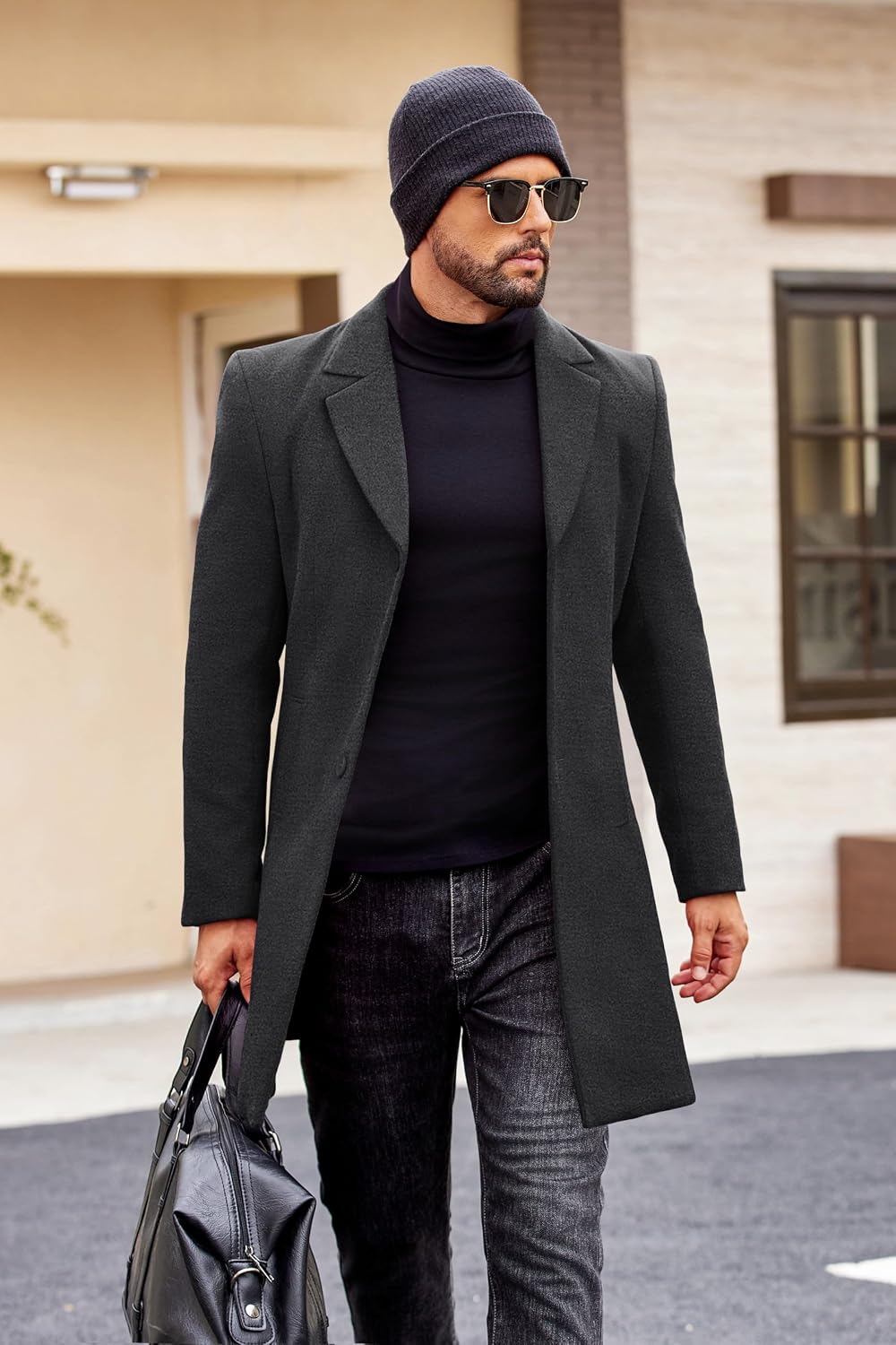 Detalle de COOFANDY Men's Wool Blend Peacoat with Notched Lapel and Pockets