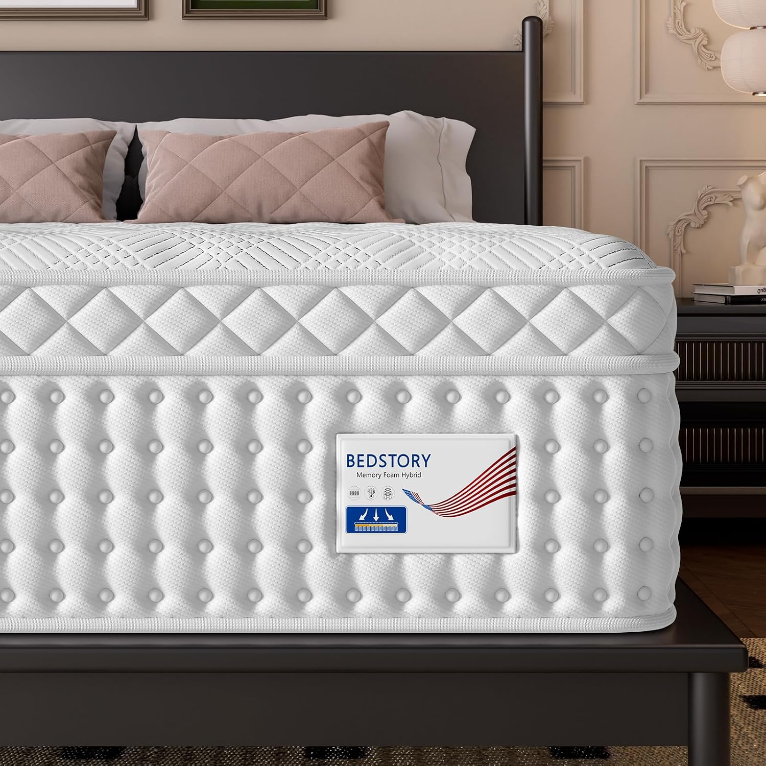 Detalle de BedStory P2203406 14-Inch Medium-Firm Queen Hybrid Mattress with Zoned Support
