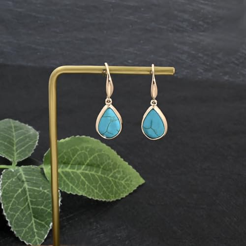 Detalle de Weviway Turquoise Teardrop Dangle Earrings – Gold Plated, Vintage Boho, Hypoallergenic & Lightweight