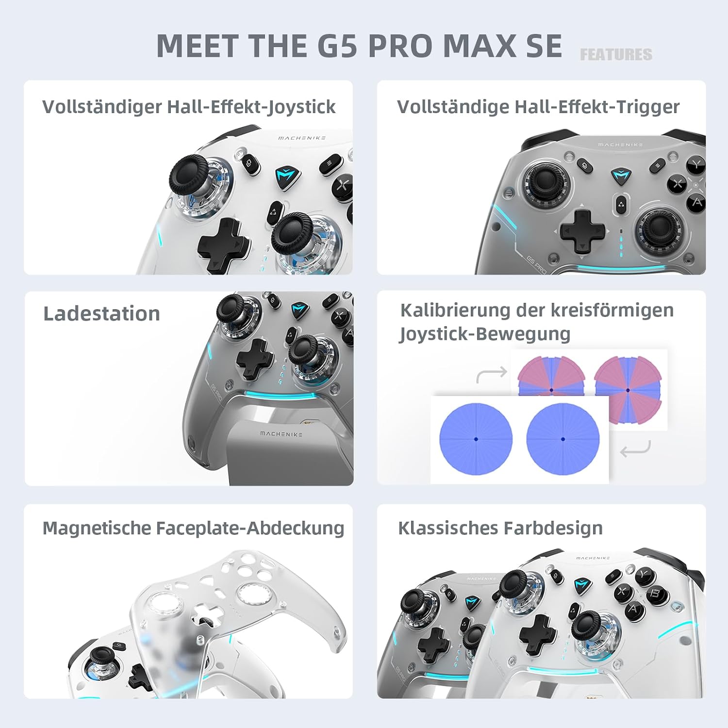 Thumbnail 1 de Machenike G5PRO MAX SE Bluetooth-Controller mit Ladestation (Grau) – Hall-Effect, 1.000 Hz