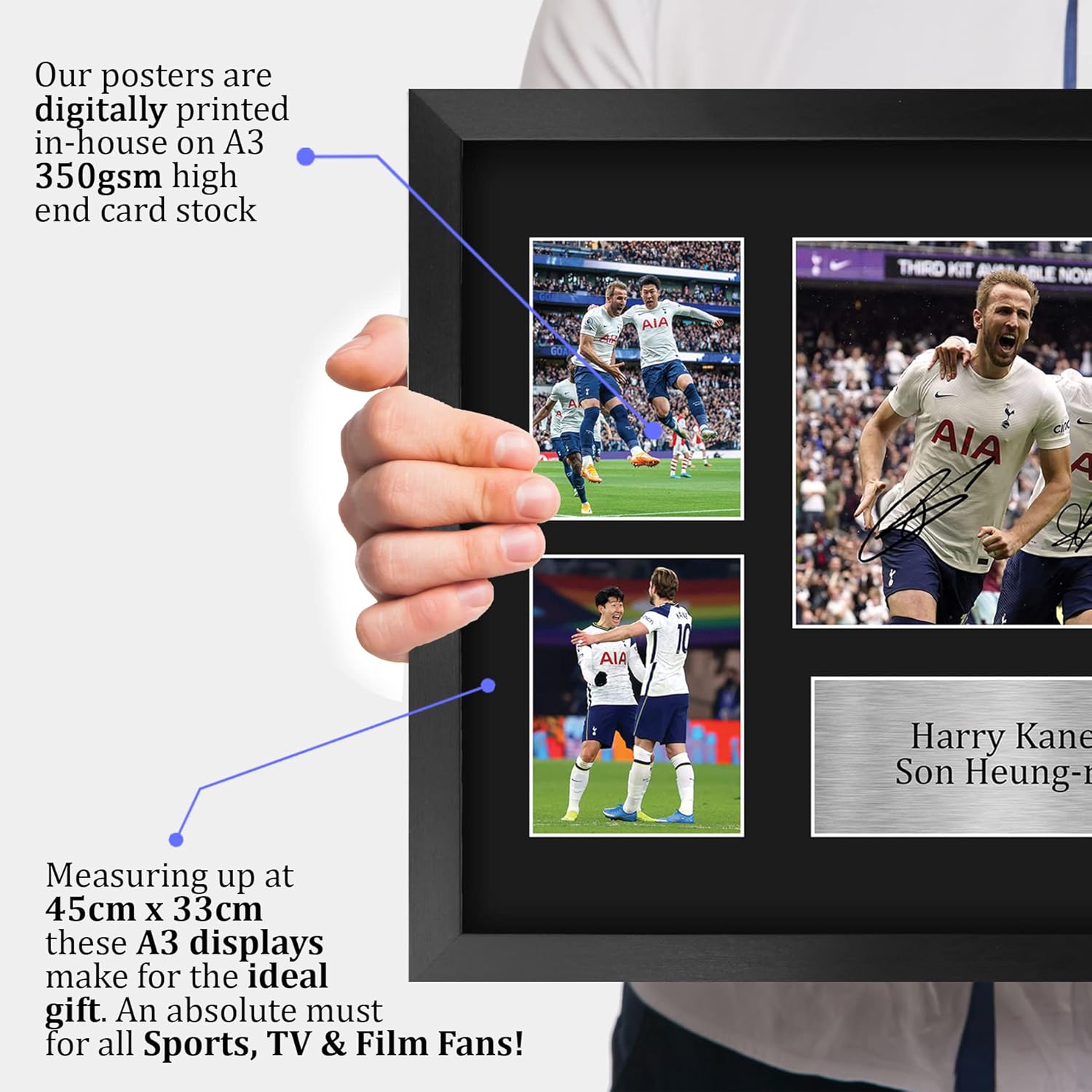 Thumbnail 2 de HWC Trading A3 Harry Kane & Heung-min Son framed signed-style memorabilia photograph display (Tottenham Hotspurs)