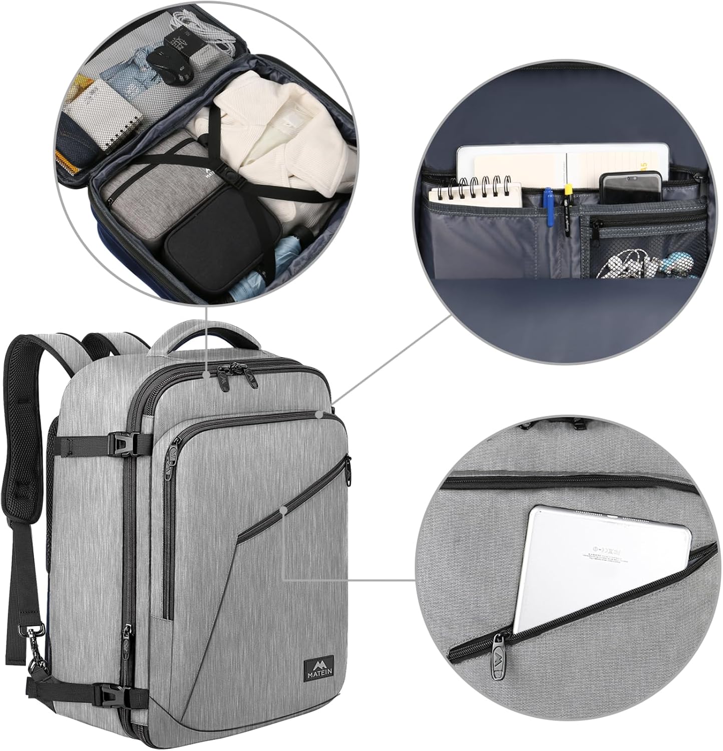 Detalle de MATEIN 40L Handgepäck Rucksack – erweiterbar, flexibel, ideal für Flugreisen
