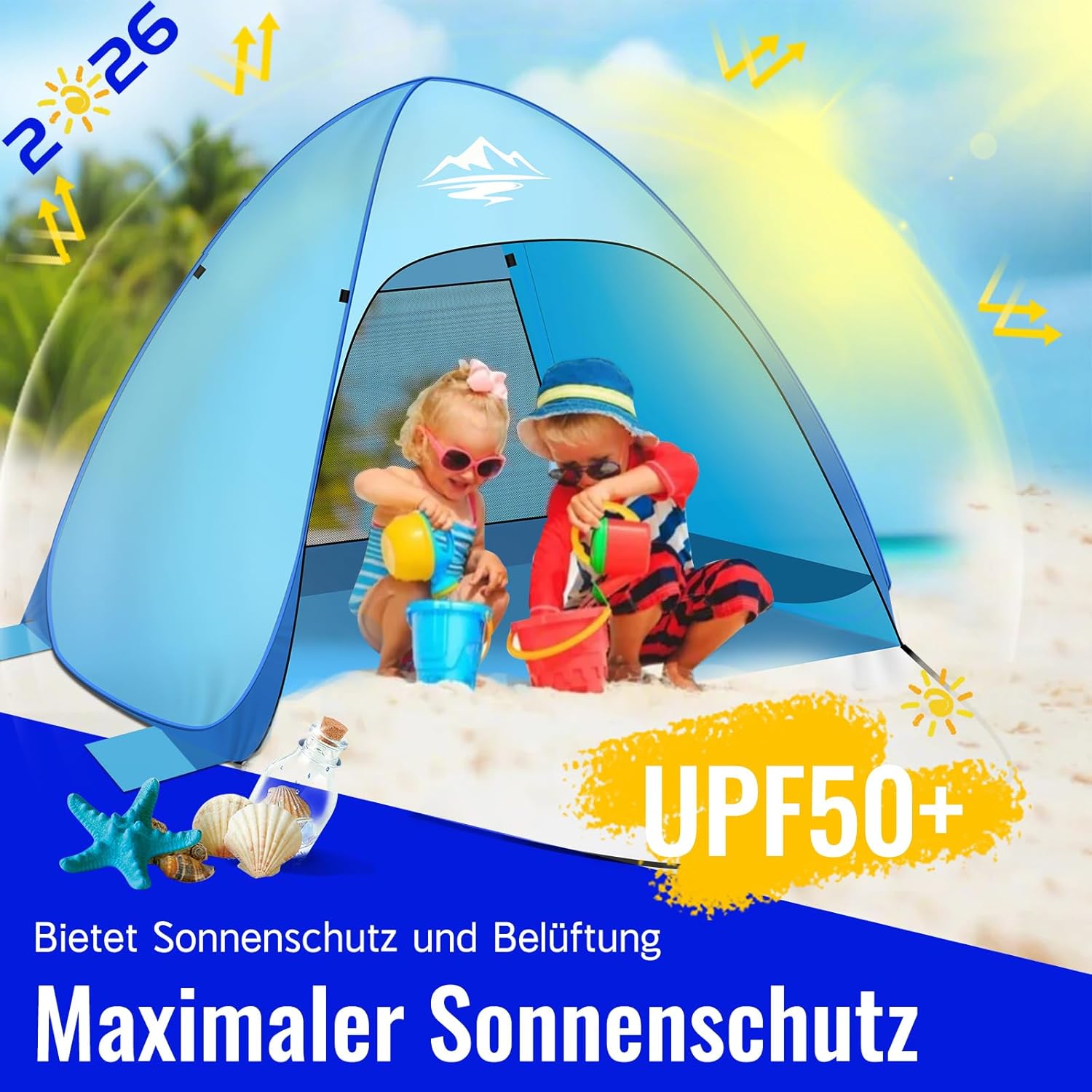 Thumbnail 1 de Strandmuschel Pop Up Strandzelt mit Reißverschlusstür (UV-Schutz 50+), für 1–3 Personen