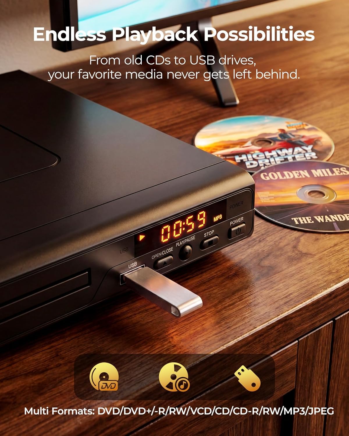 Detalle de Region-Free DVD Player with HDMI, Big-Button Remote, and USB Playback