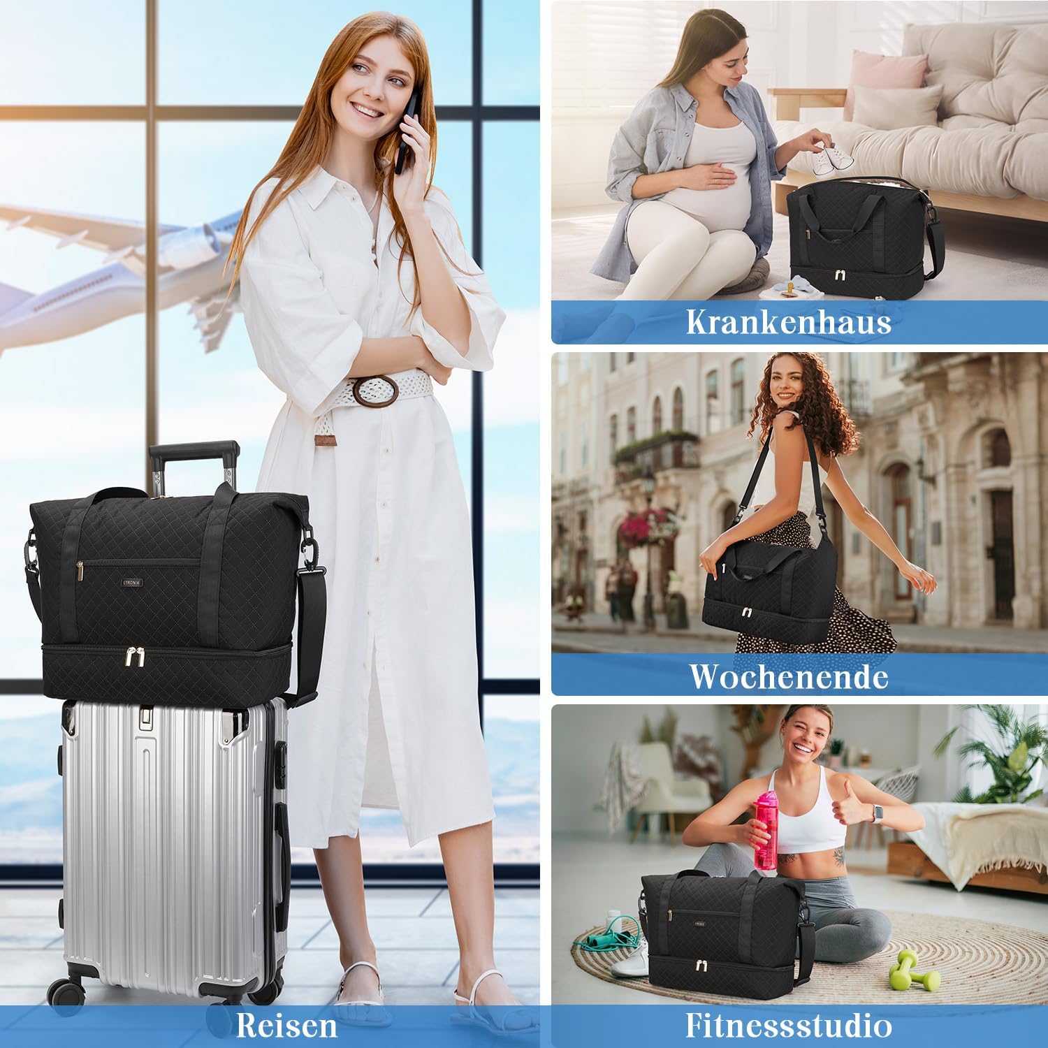 Detalle de ETRONIK Reisetasche Damen Ryanair Handgepäck 40×30×20 cm – wasserdicht, mit Schuhfach und vielseitiger Innenaufteilung
