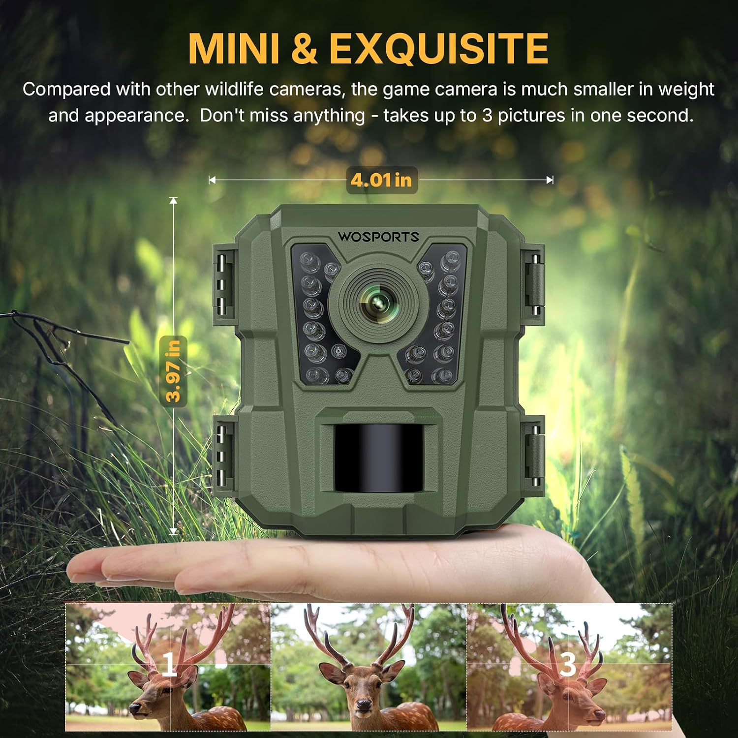 Detalle de WOSPORTS Mini Trail Camera, 30MP Photos, 1080p Video & Night Vision