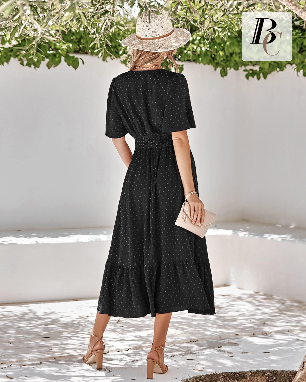Thumbnail 2 de BebreezChic Sommerkleid Damen Lang Boho mit Swiss-Dot, V-Ausschnitt & hoher Taille