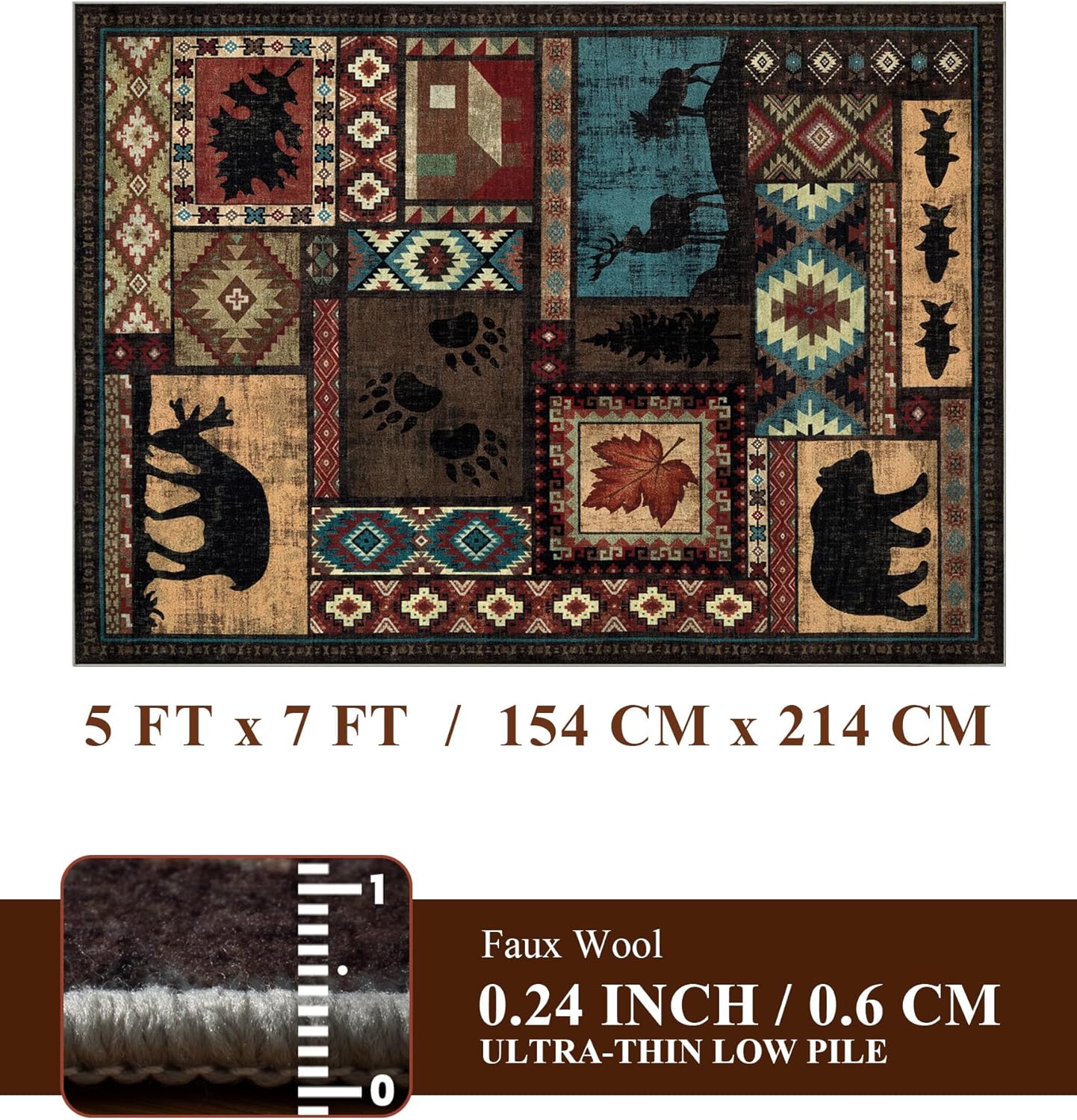 Thumbnail 1 de YIHOUSE Rustic Cabin Area Rug (5x7) — Machine Washable Lodge Bear Rug with Non-Slip TPR Backing