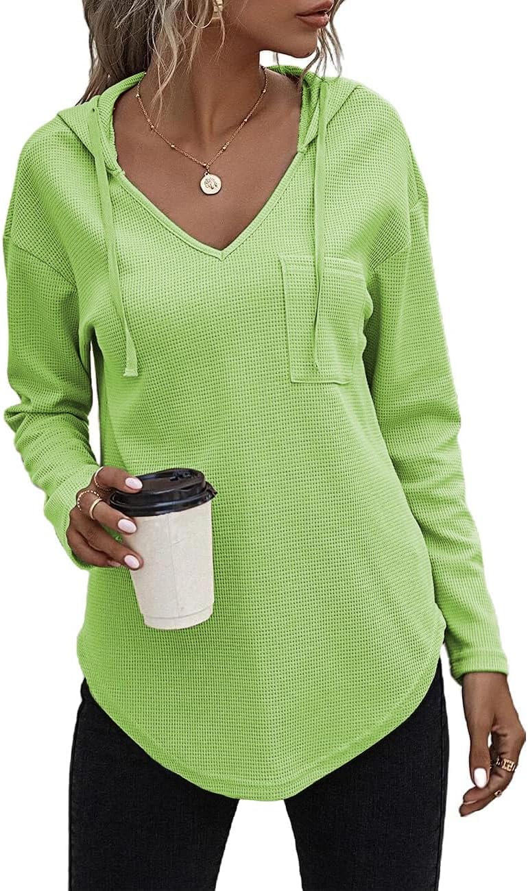 Thumbnail 5 de Cuptacc Pullover Damen Hoodie Langarm V-Ausschnitt – Kapuzenpullover, Einfarbig, Drawstring