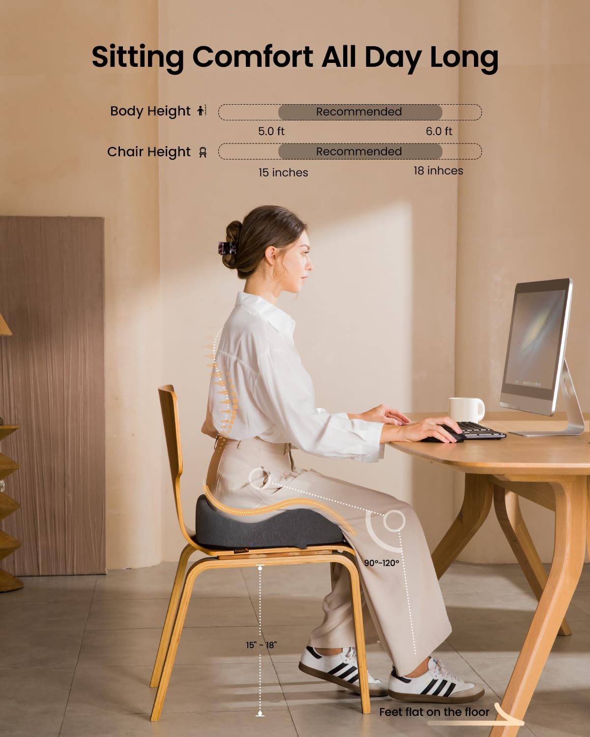 Detalle de ProtoArc Sitzkissen mit U-Form und Memory-Schaum – ergonomisches Kissen für Bürostuhl, Rollstuhl, Auto & Flugzeug