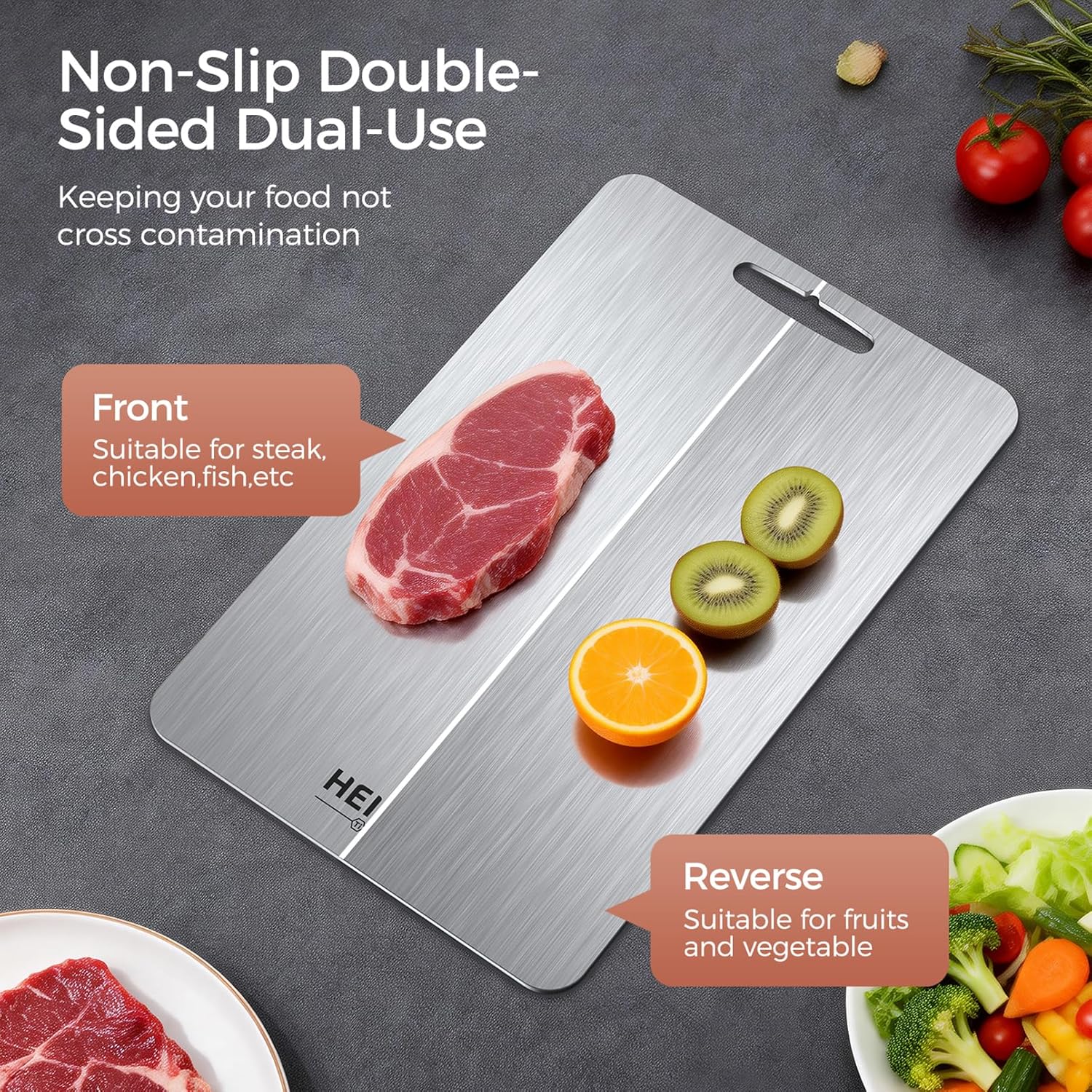 Thumbnail 6 de HEIAT Titanium Cutting Board Set of 3 (100% Pure Titanium) — Double-Sided Boards, Handles Included