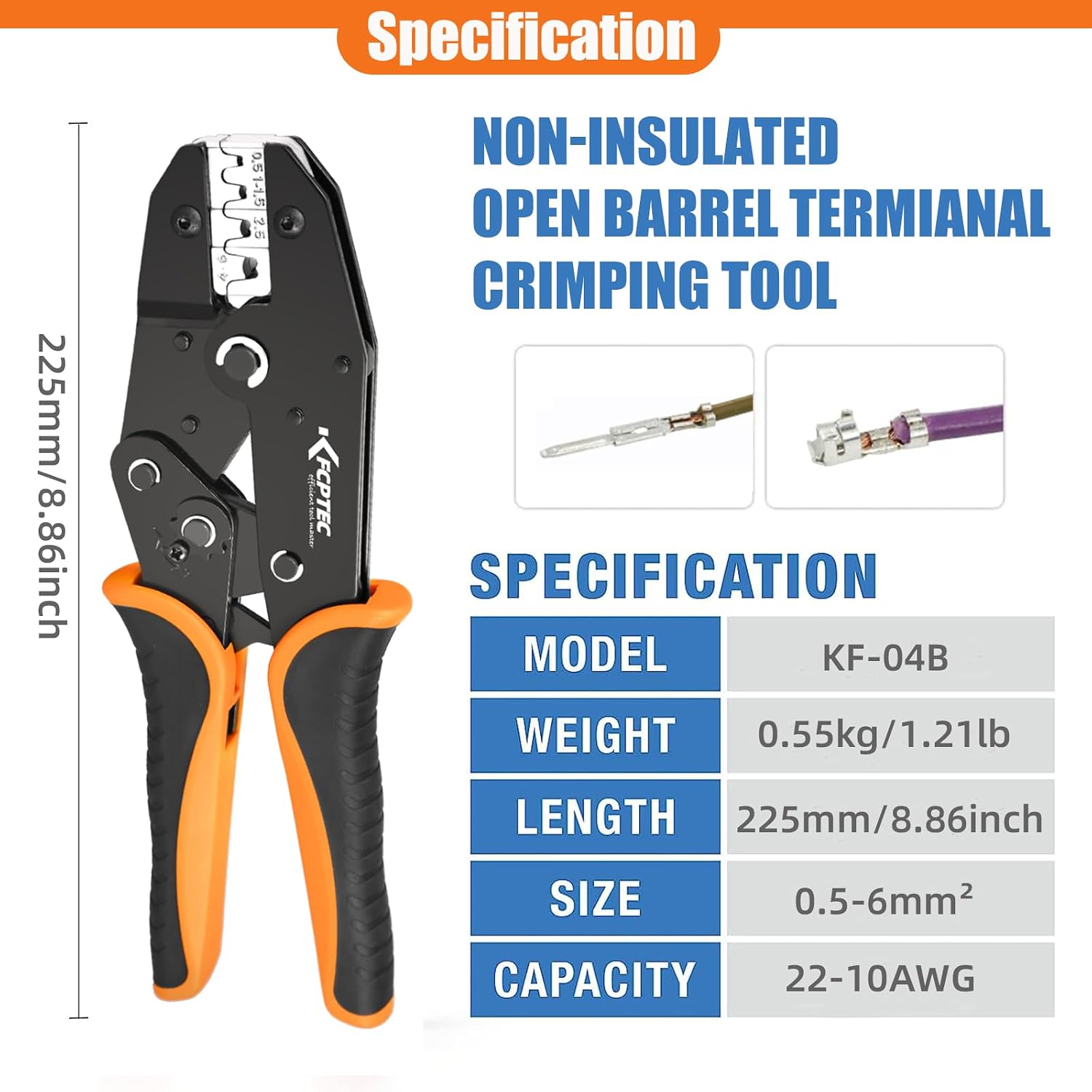 Detalle de KF CPTEC Ratchet Crimping Tool, AWG 22-10