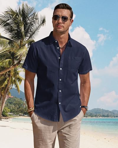 Detalle de J.VER Mens Linen Shirts Short Sleeve Summer Beach Casual Lightweight Cotton Regular Fit