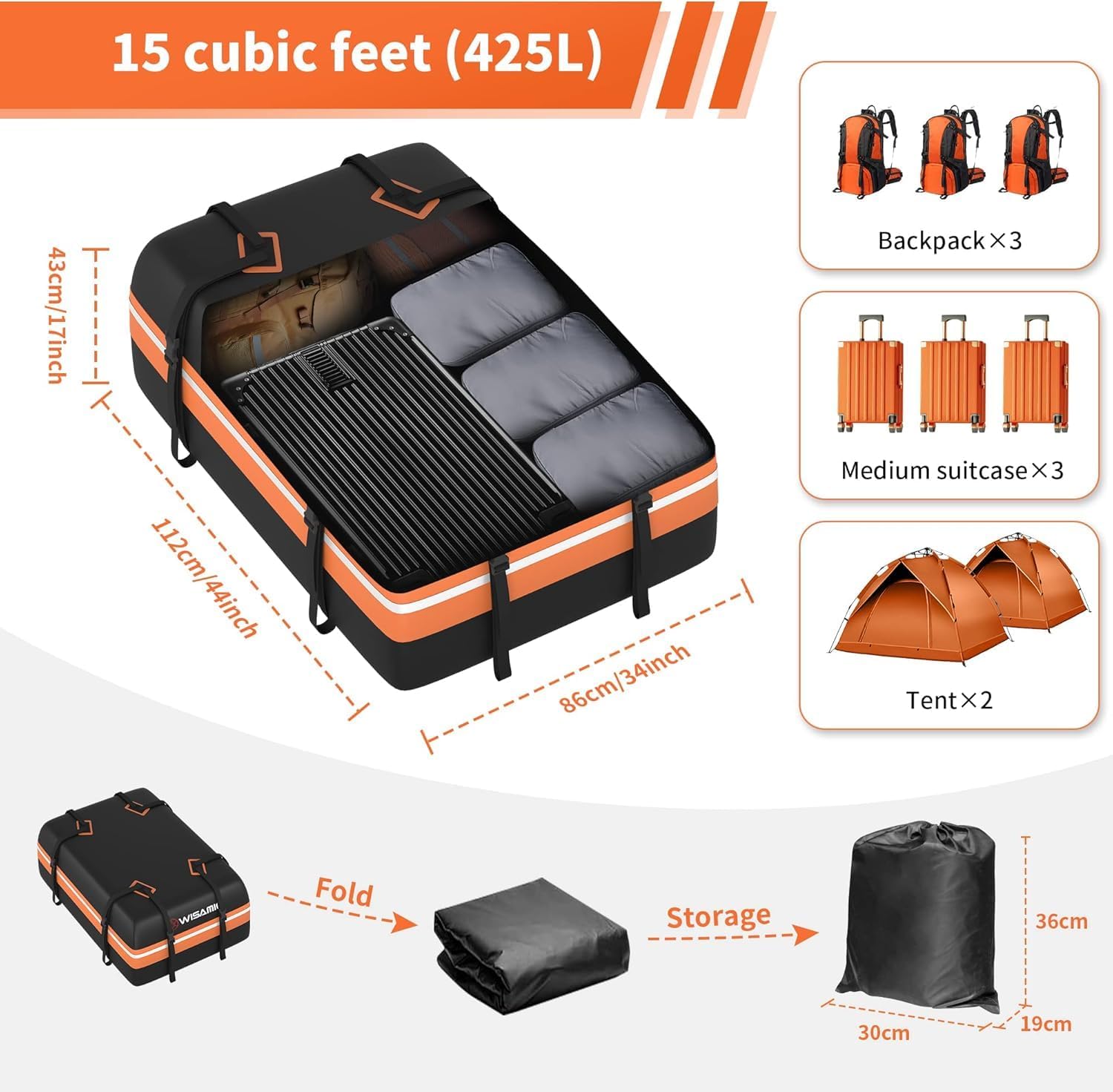 Thumbnail 5 de Wisamic Auto Dachbox 425 Liter Faltbar – wasserdicht, faltbar, inklusive Anti-Rutsch-Matte und Schloss