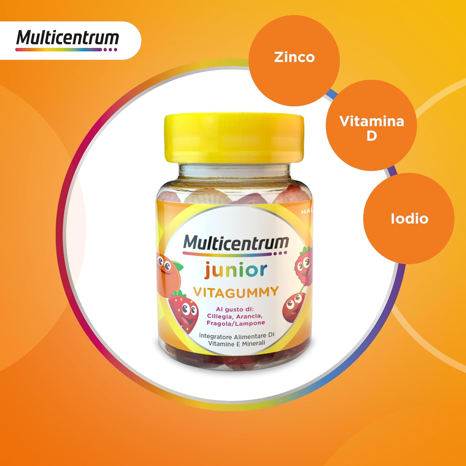 Detalle de Multicentrum VitaGummy: Integratore alimentare per bambini 3+ con vitamina D e iodio, gusto frutta mista, 60 gummy