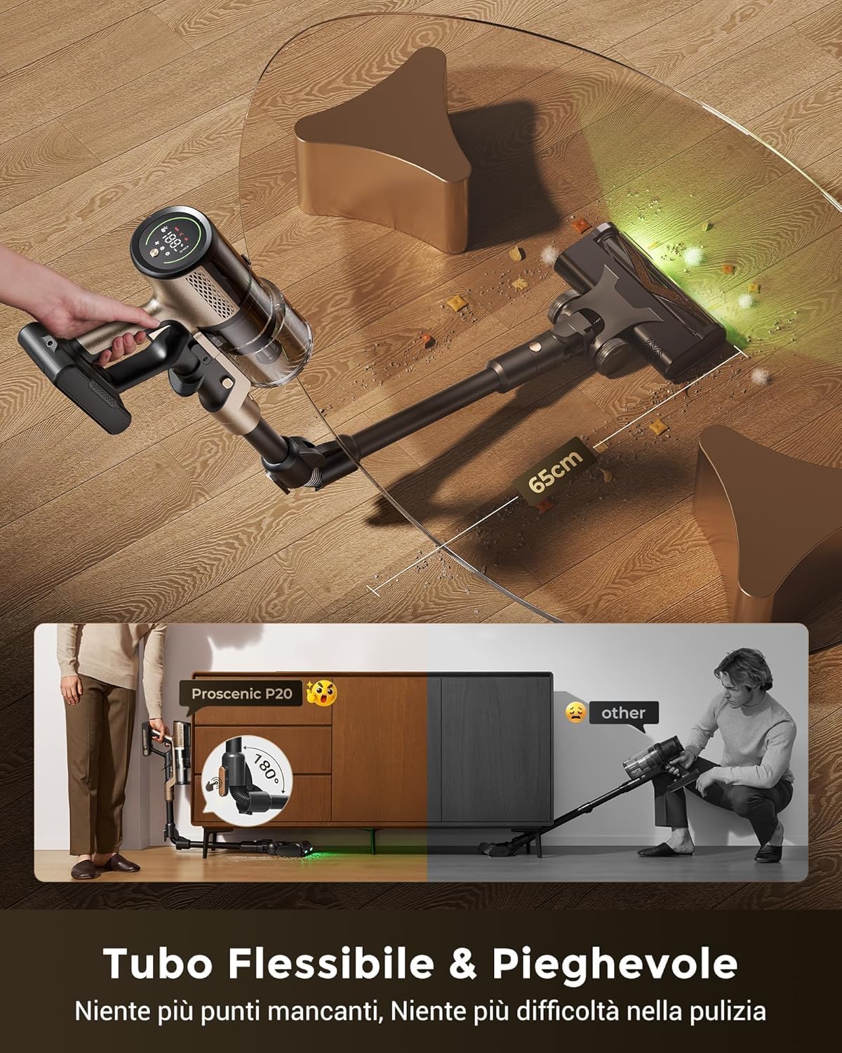 Thumbnail 3 de Proscenic P20+ Aspirapolvere Senza Fili: potenza 70KPa, lavaggio integrato e design pieghevole