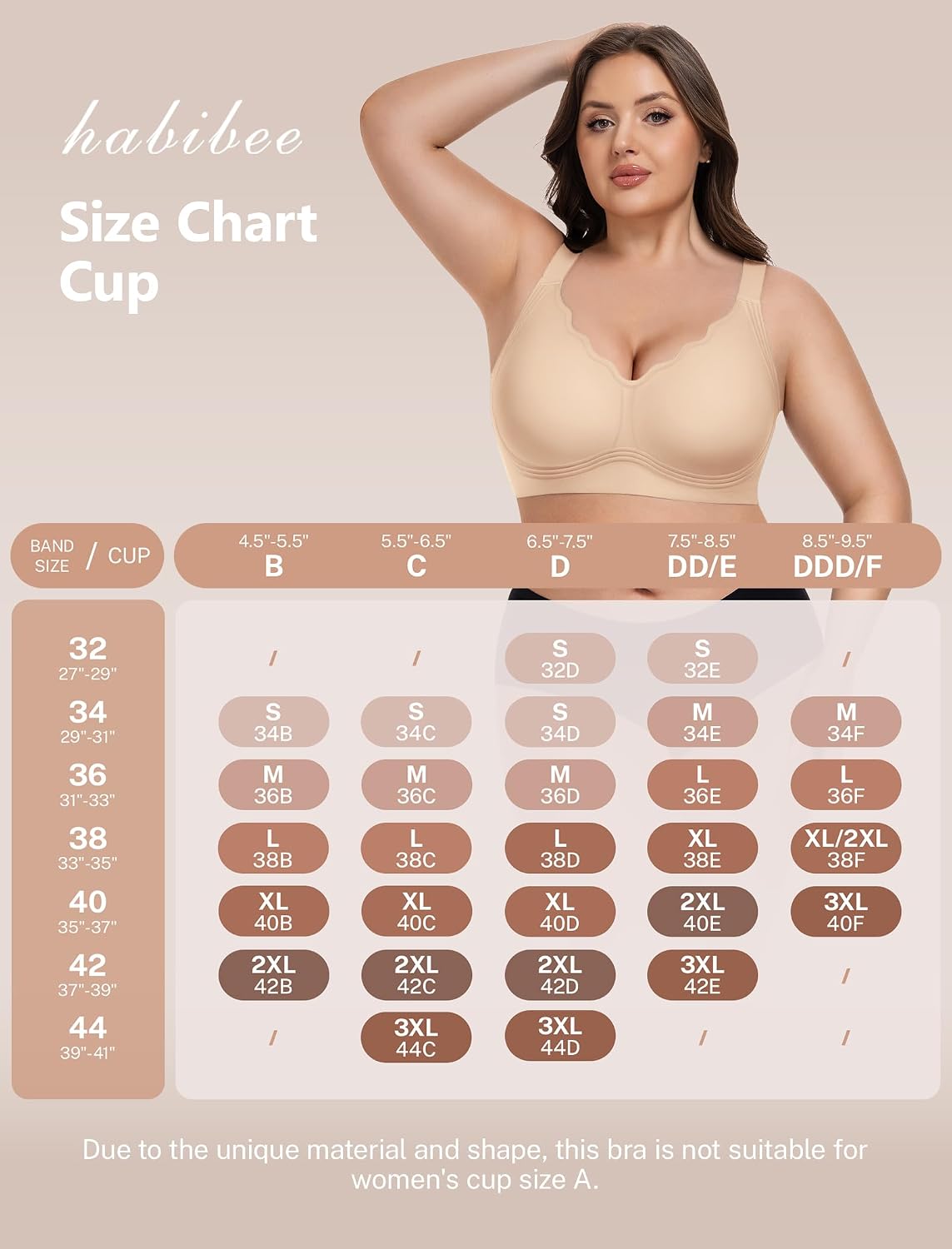 Detalle 2 de habibee Jelly Wireless Scalloped Bra, Seamless W-Shaped Support, B-DDD
